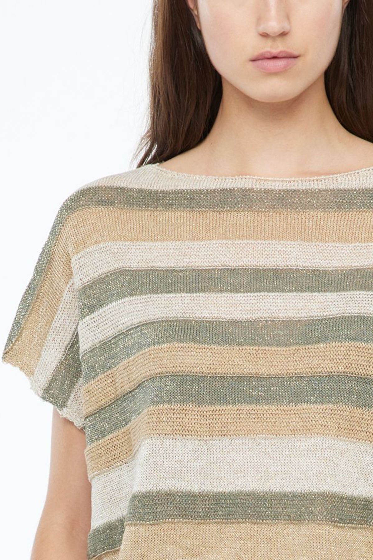 Sarah Pacini Ketenli Kayık Yaka Örme Bluz-Libas Trendy Fashion Store