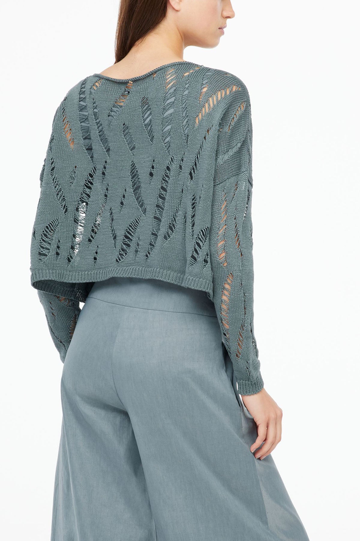 Sarah Pacini Geniş Kesim Kayık Yaka Crop Örme Triko-Libas Trendy Fashion Store