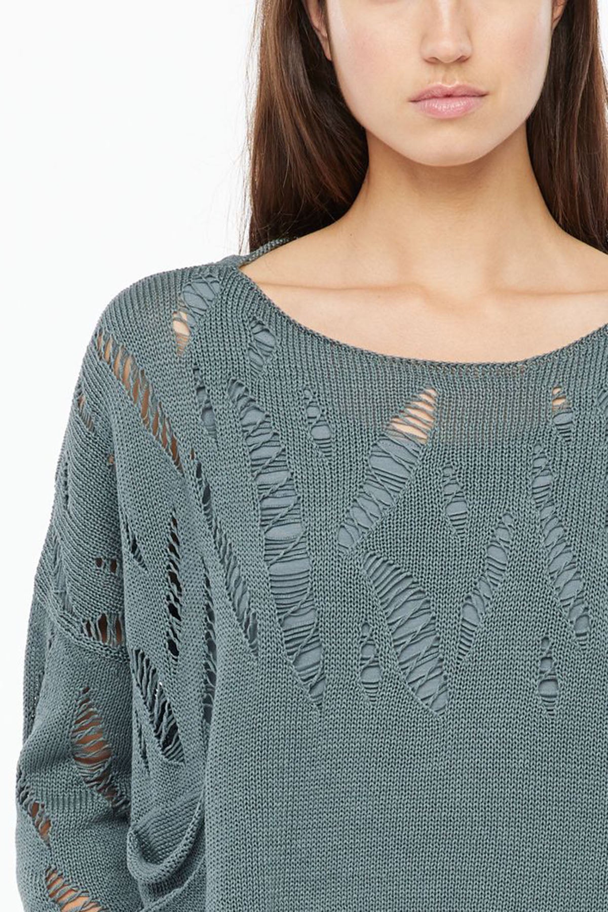 Sarah Pacini Geniş Kesim Kayık Yaka Crop Örme Triko-Libas Trendy Fashion Store