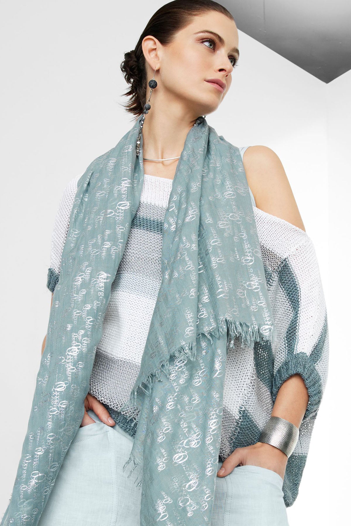 Sarah Pacini Geniş Kesim Ketenli Kayık Yaka Örme Triko-Libas Trendy Fashion Store