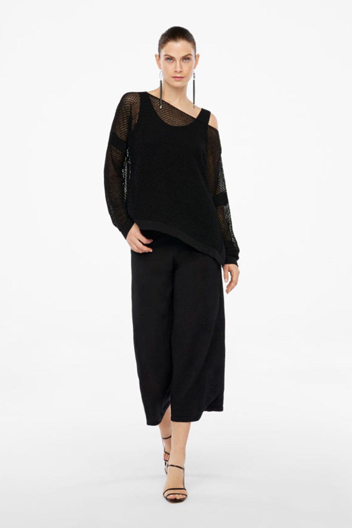 Sarah Pacini Geniş Kesim Kayık Yaka Örme Keten Triko-Libas Trendy Fashion Store