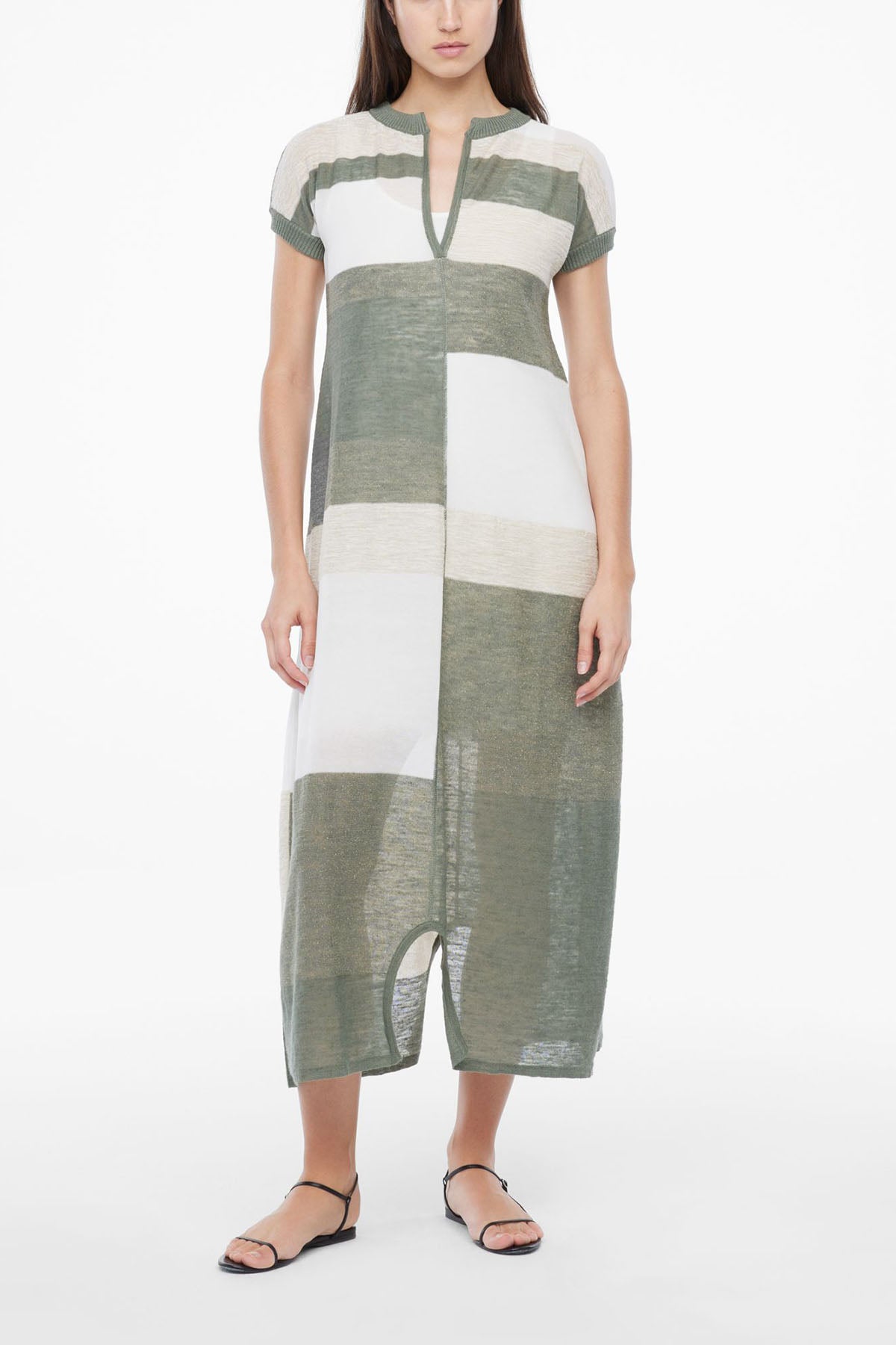 Sarah Pacini Ketenli Örme Maxi Triko Elbise-Libas Trendy Fashion Store