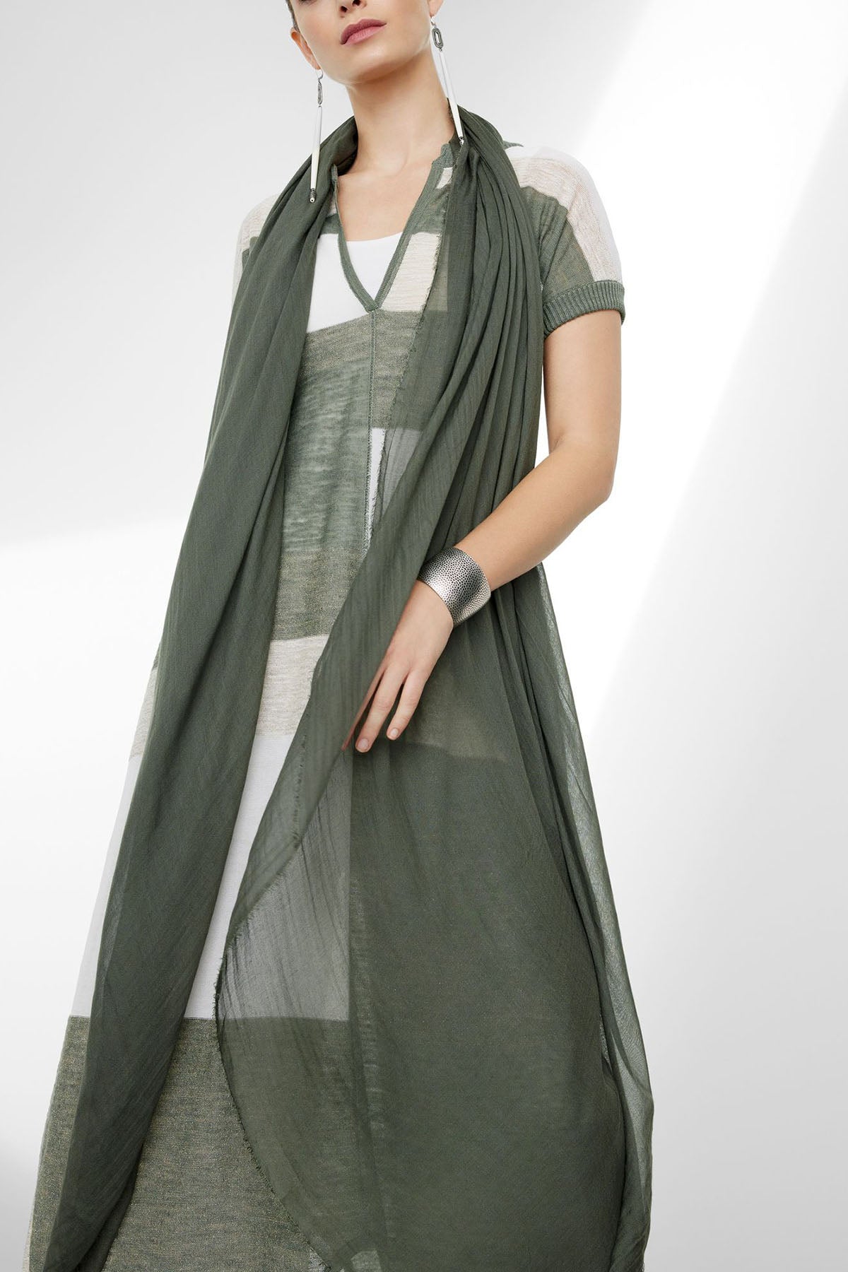 Sarah Pacini Ketenli Örme Maxi Triko Elbise-Libas Trendy Fashion Store