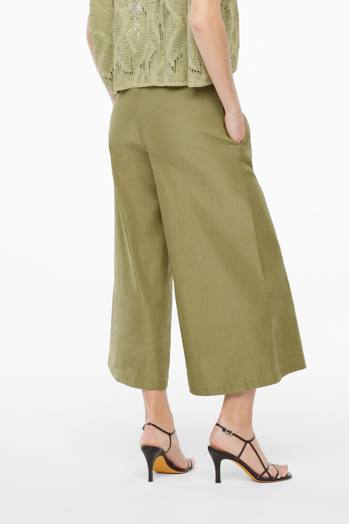 Sarah Pacini Geniş Kesim Streç Keten Crop Pantolon-Libas Trendy Fashion Store