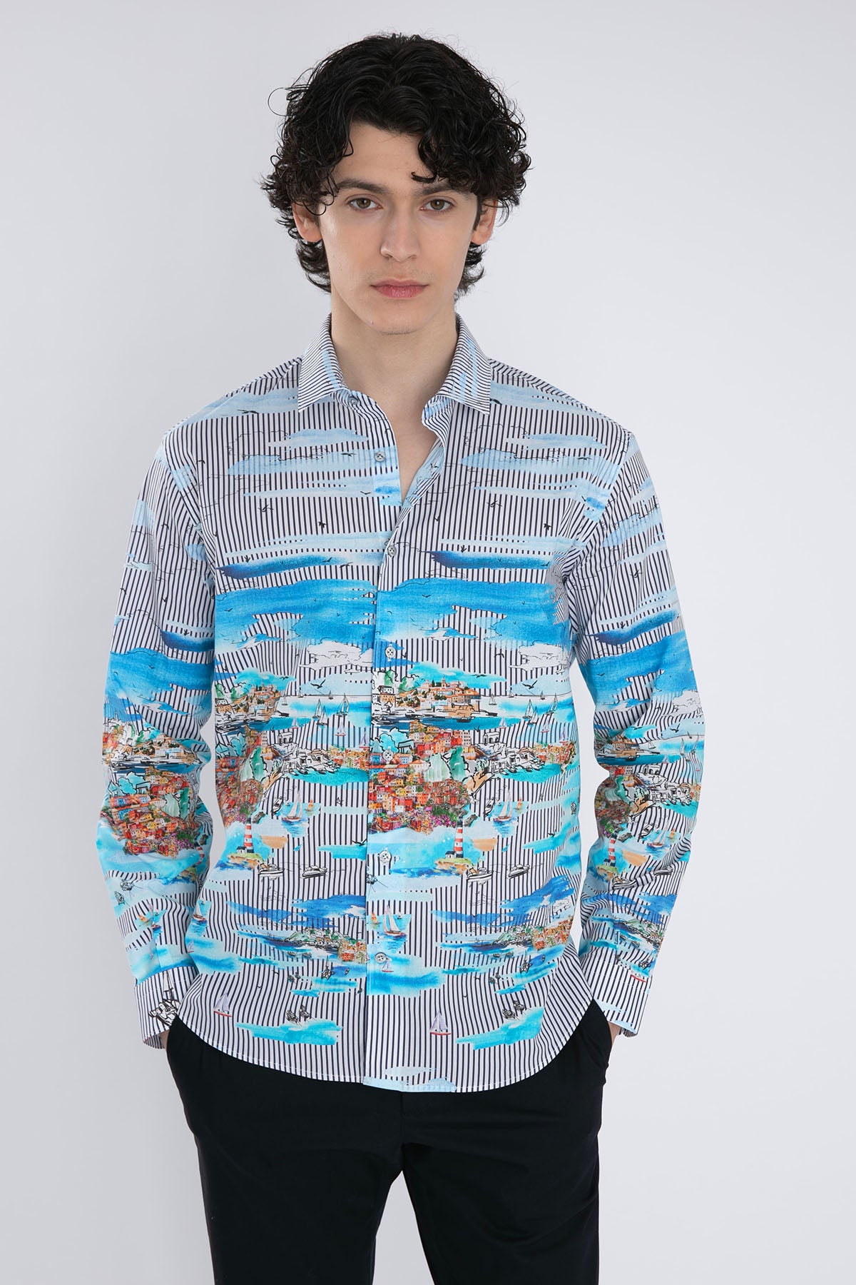 Poggianti Firenze Klasik Yaka Çizgili Desenli Gömlek-Libas Trendy Fashion Store