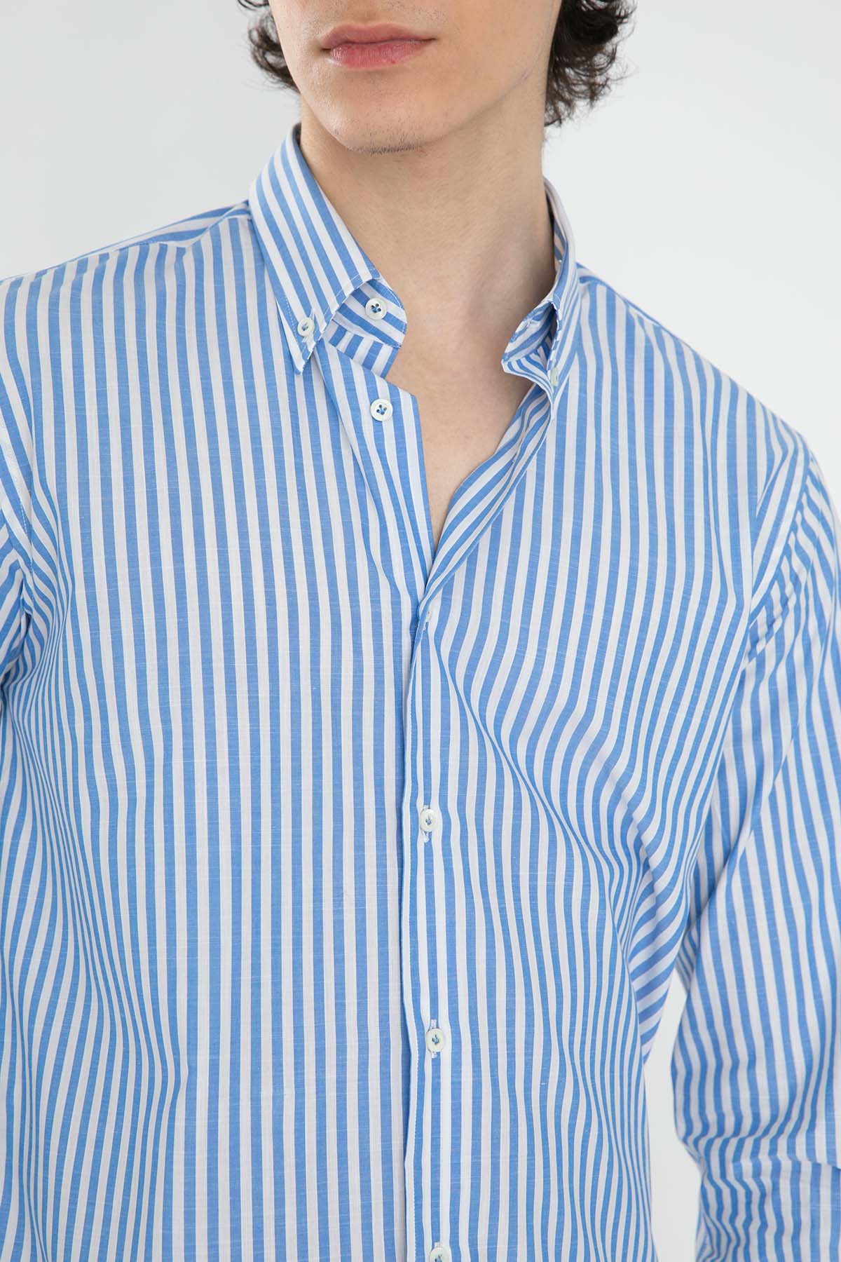 Poggianti Losangel Klasik Düğmeli Yaka Çizgili Gömlek-Libas Trendy Fashion Store