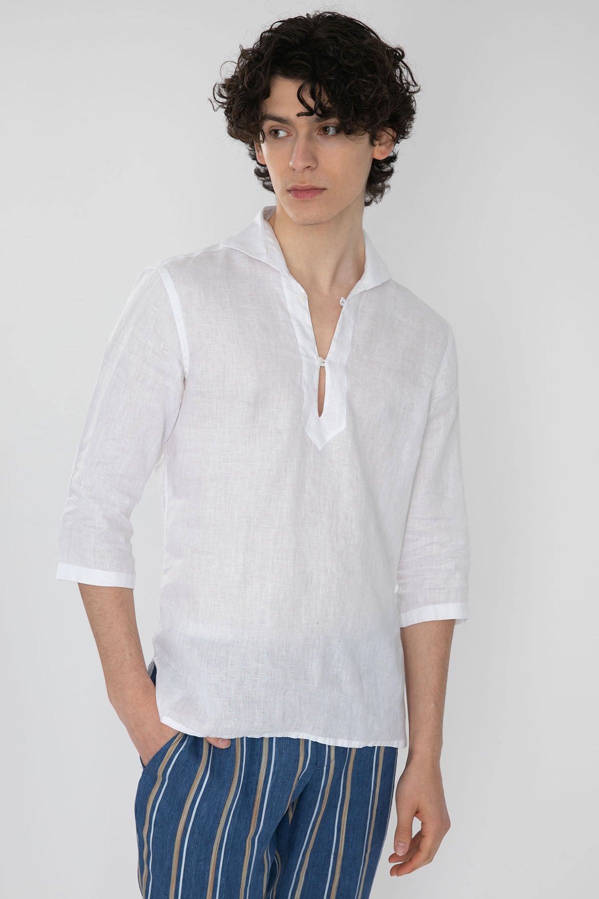 Poggianti Querceto Yarım Pat Fransız Yaka Keten Gömlek-Libas Trendy Fashion Store