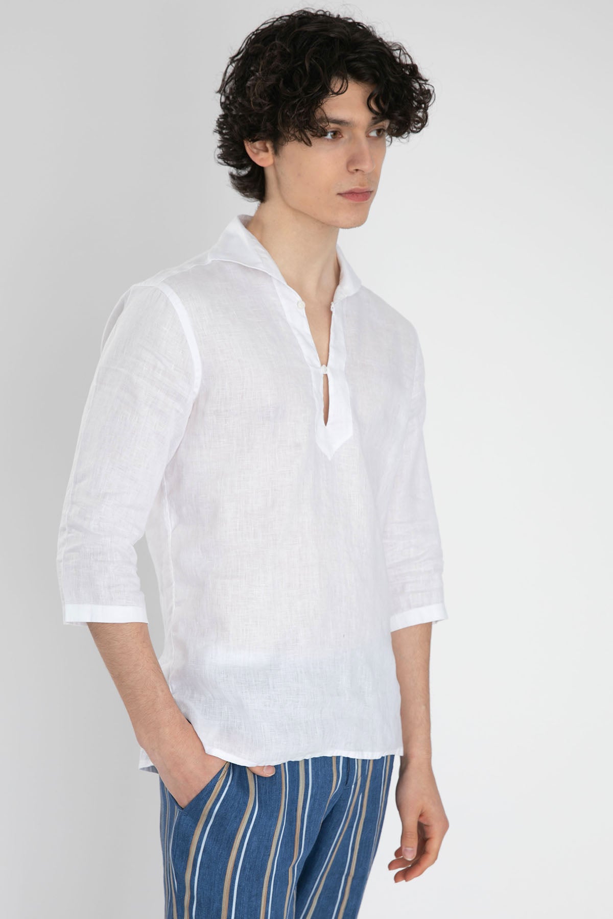 Poggianti Querceto Yarım Pat Fransız Yaka Keten Gömlek-Libas Trendy Fashion Store