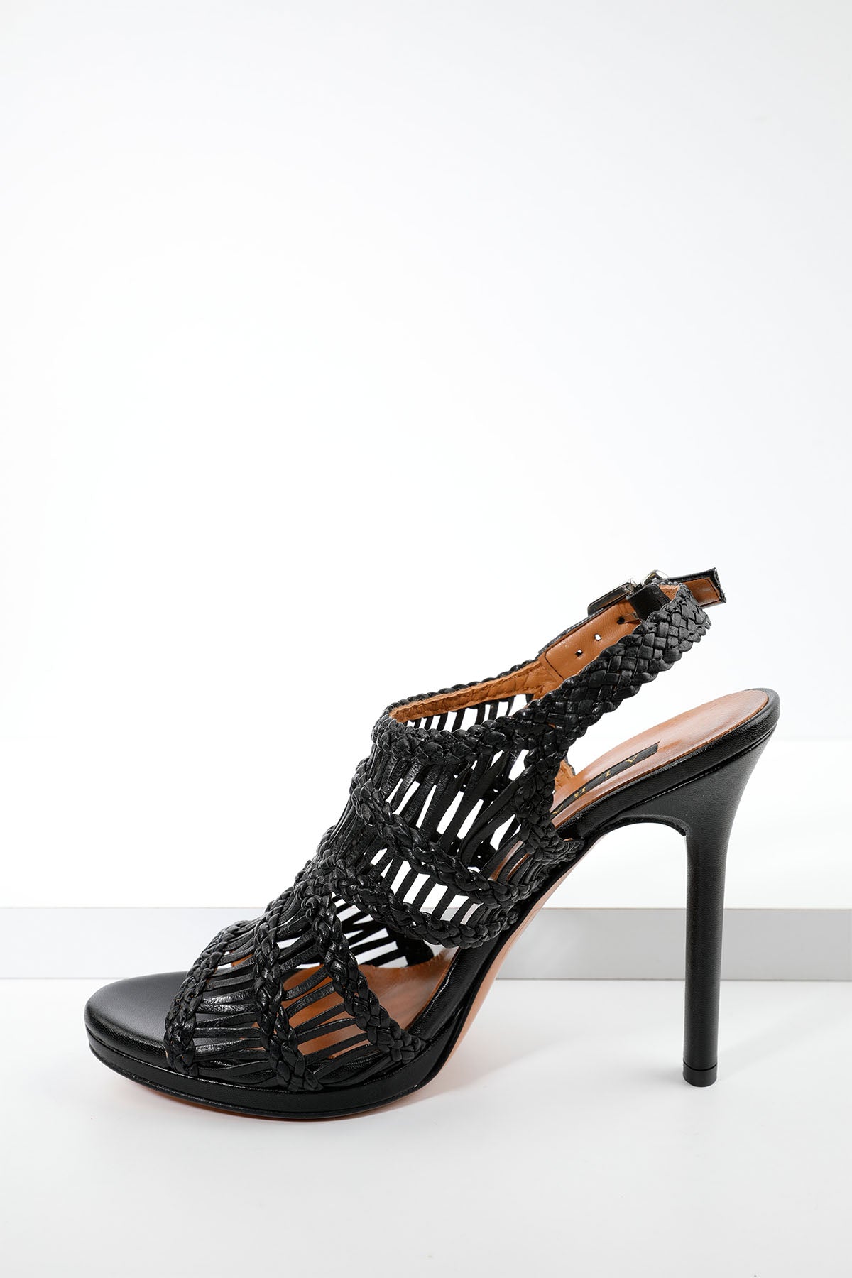 Albano Topuklu Örgü Deri Sandalet-Libas Trendy Fashion Store