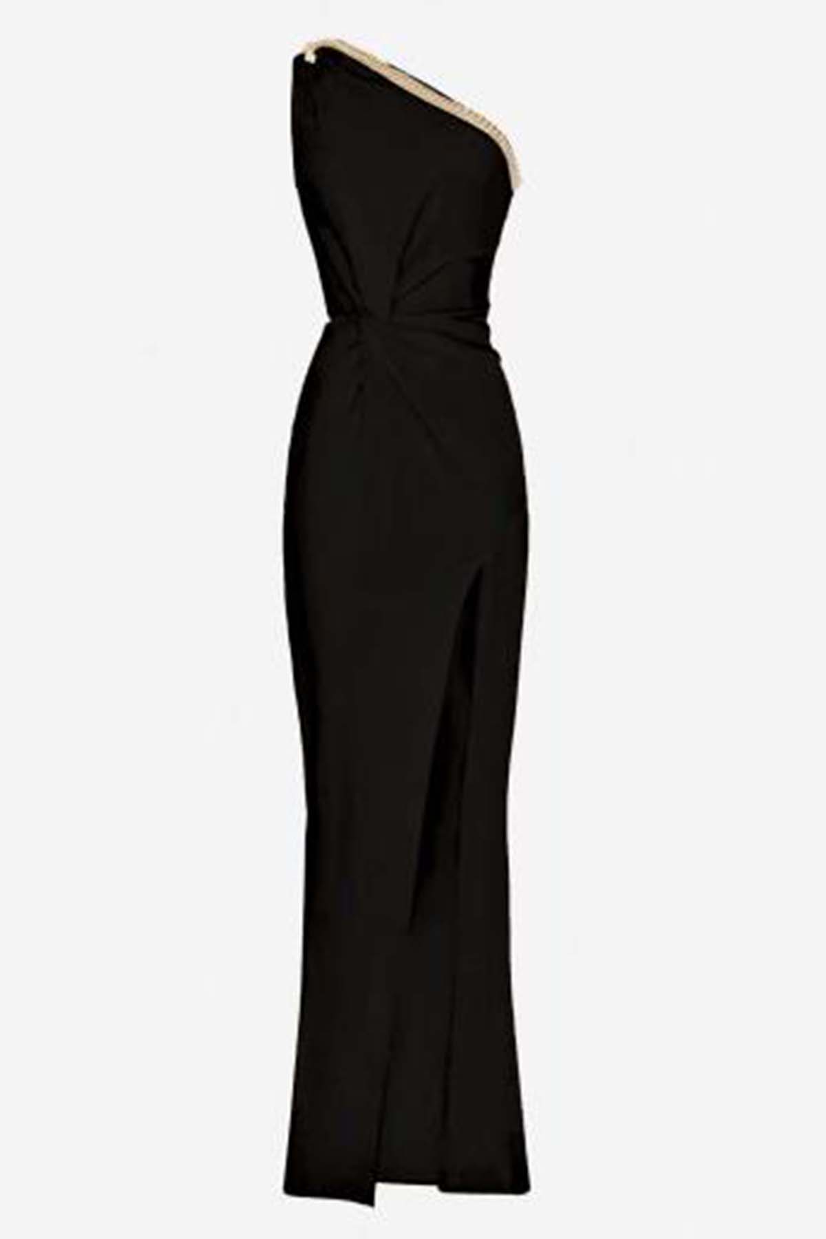 Elisabetta Franchi Tek Omuz Zincir Aksesuarlı Uzun Elbise-Libas Trendy Fashion Store