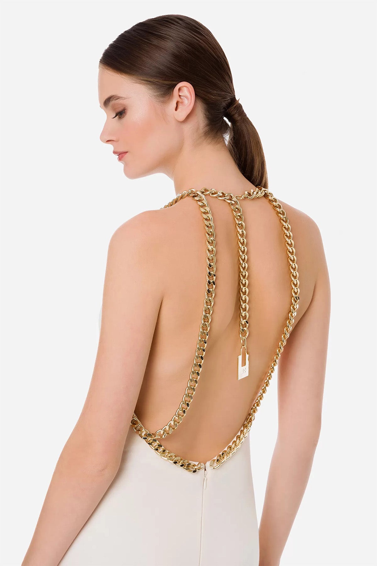 Elisabetta Franchi Zincir Aksesuarlı Sırt Dekolteli Uzun Elbise-Libas Trendy Fashion Store