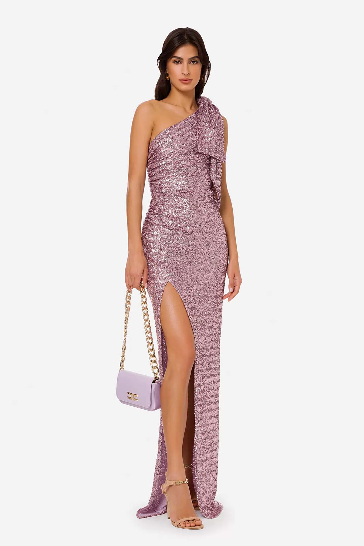 Elisabetta Franchi Tek Omuz Payetli Uzun Elbise-Libas Trendy Fashion Store