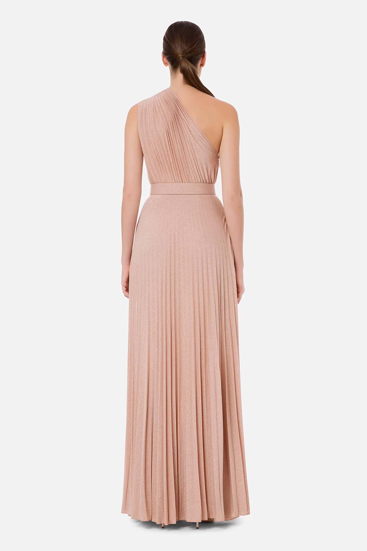 Elisabetta Franchi Kemerli Ve Piliseli Tek Omuz Uzun Elbise-Libas Trendy Fashion Store