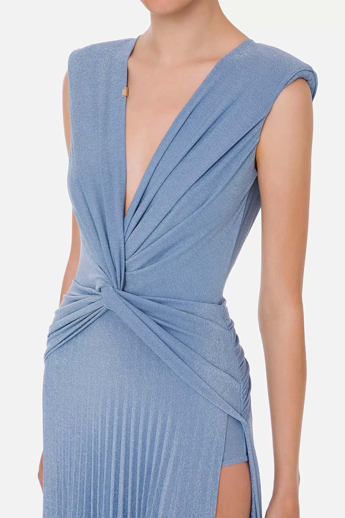 Elisabetta Franchi Drape Ve Pilise Uzun Elbise-Libas Trendy Fashion Store
