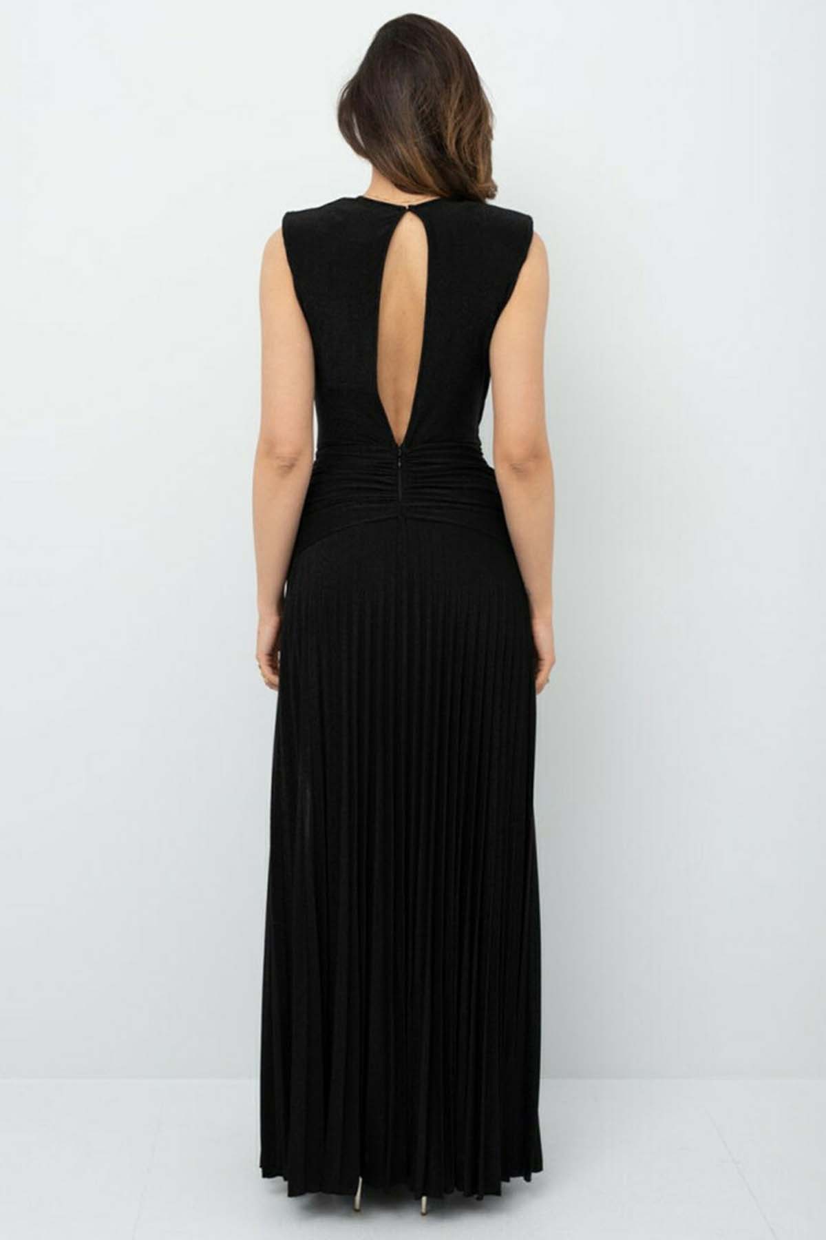 Elisabetta Franchi Drape Ve Pilise Uzun Elbise-Libas Trendy Fashion Store