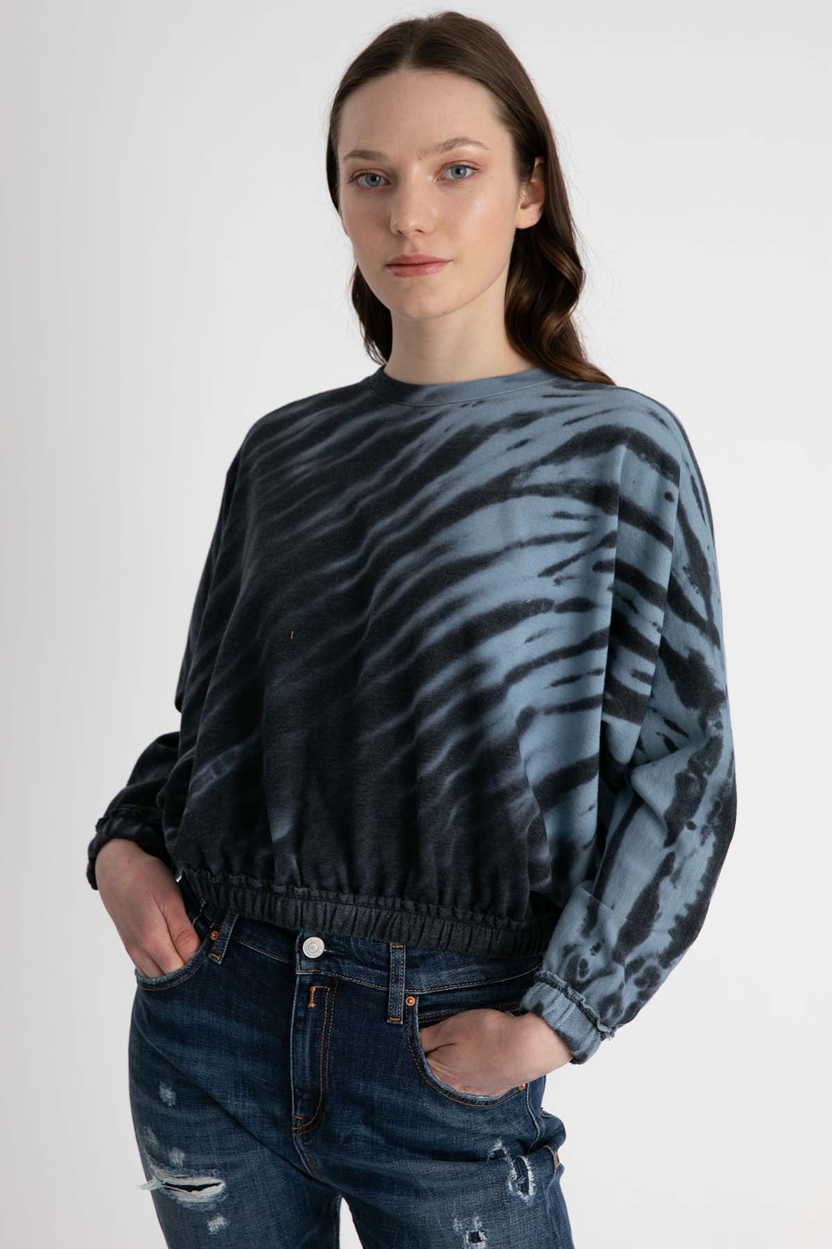 7 For All Mankind Geniş Kesim Belden Lastikli Batik Sweatshirt-Libas Trendy Fashion Store