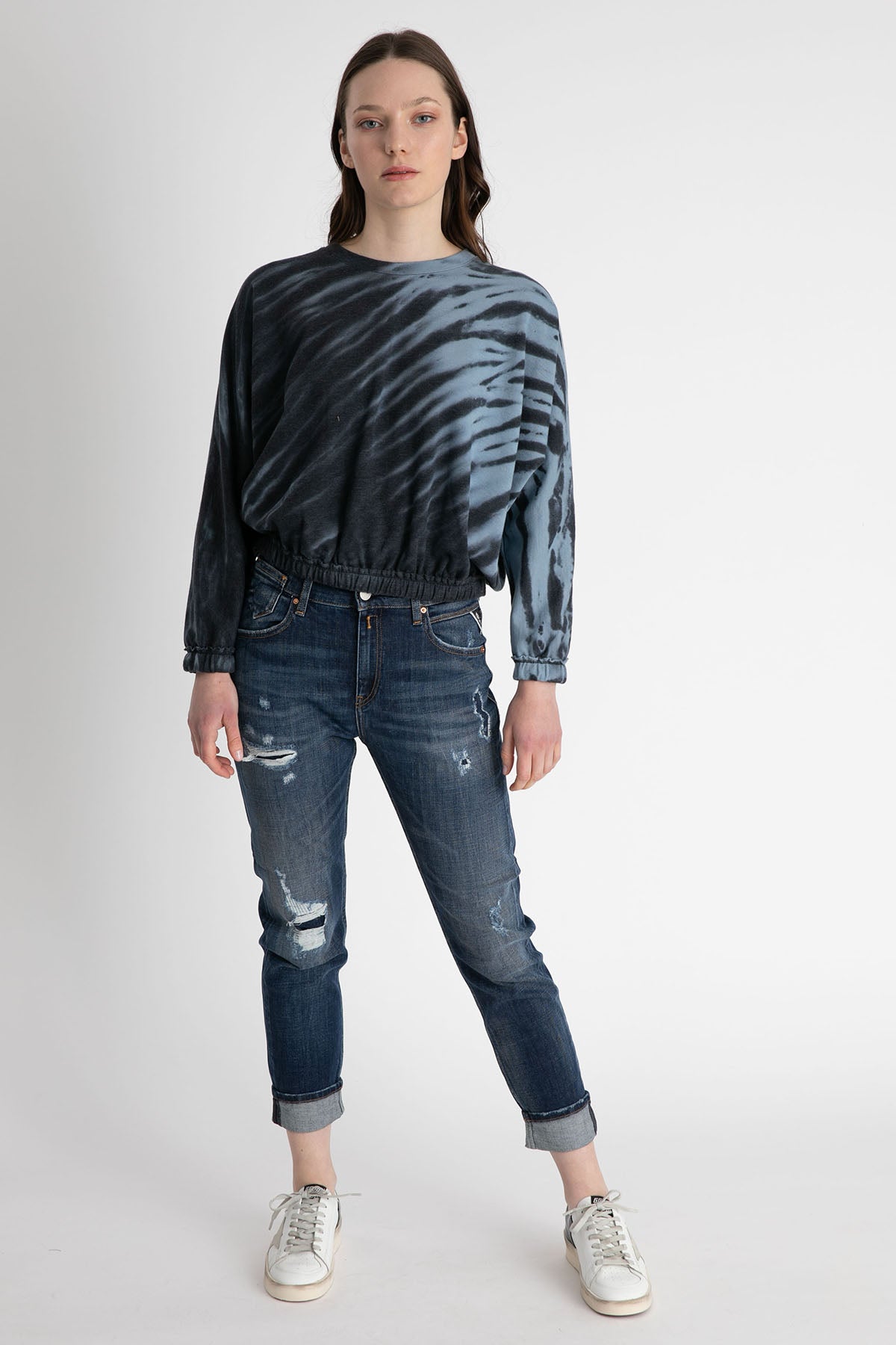 7 For All Mankind Geniş Kesim Belden Lastikli Batik Sweatshirt-Libas Trendy Fashion Store