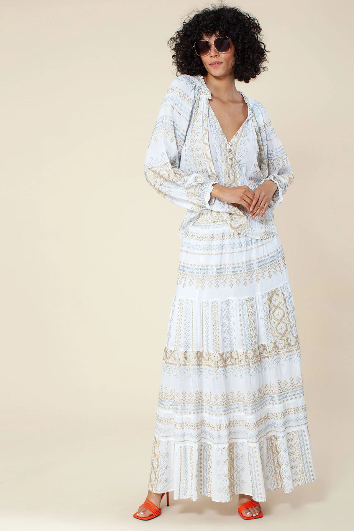 Hale Bob V Yaka Desenli Bluz-Libas Trendy Fashion Store