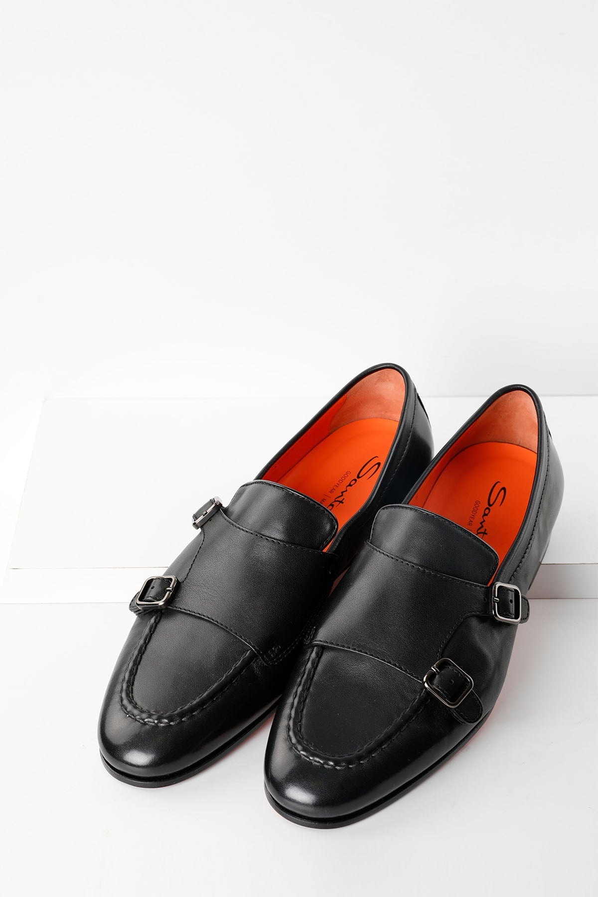 Santoni Goodyear Taban Çift Tokalı Deri Loafer Ayakkabı