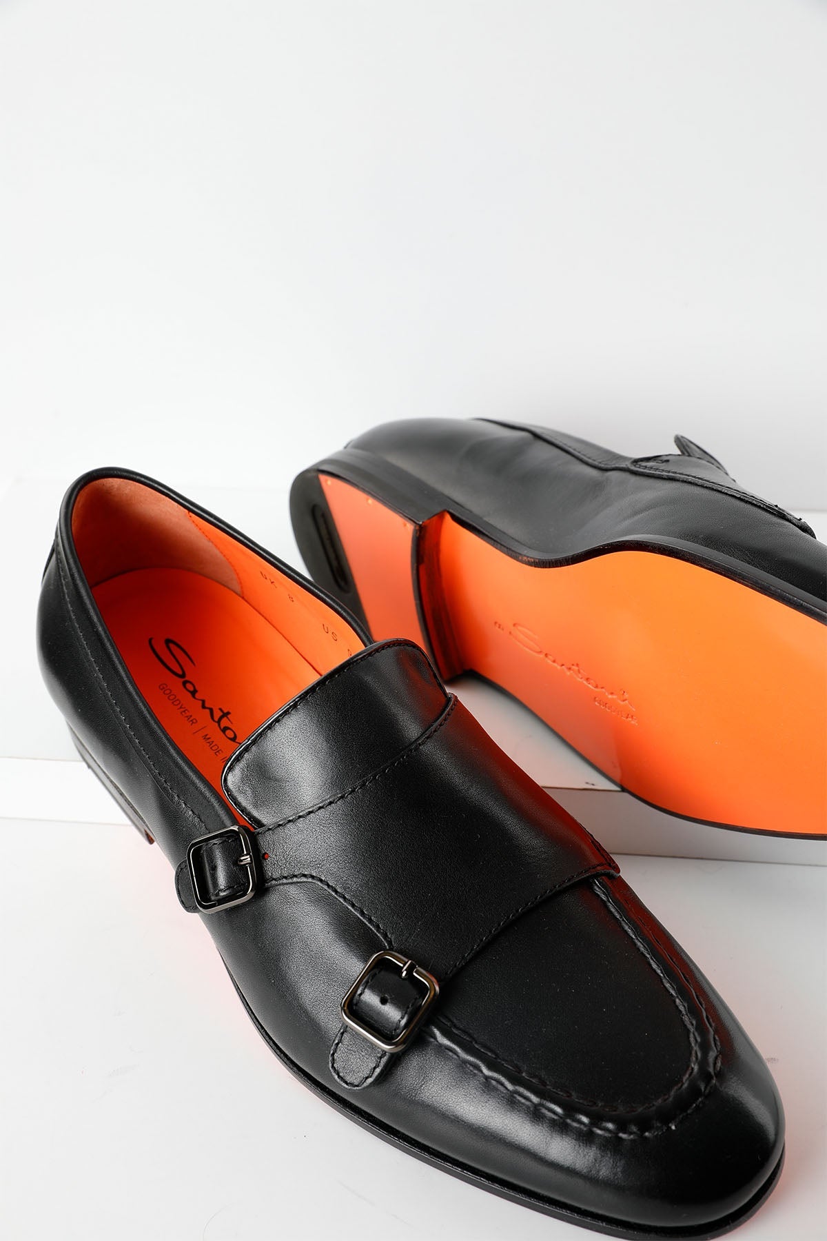 Santoni Goodyear Taban Çift Tokalı Deri Loafer Ayakkabı