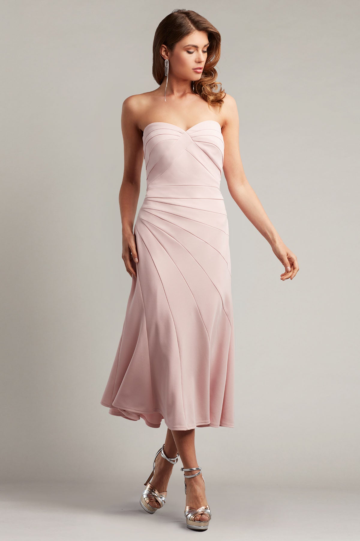 Tadashi Shoji Straplez Midi Abiye Elbise-Libas Trendy Fashion Store