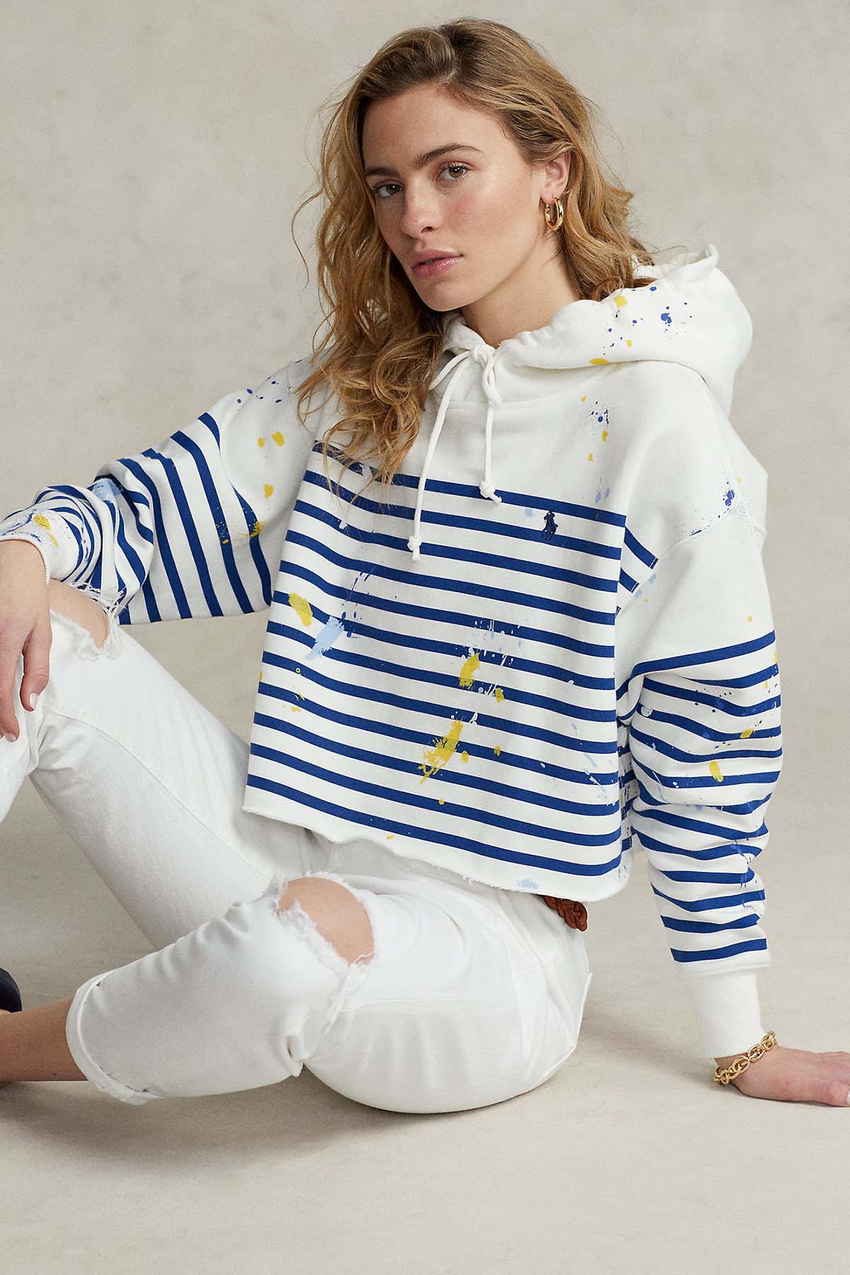 Polo Ralph Lauren Kapüşonlu Boya Detaylı Crop Sweatshirt-Libas Trendy Fashion Store