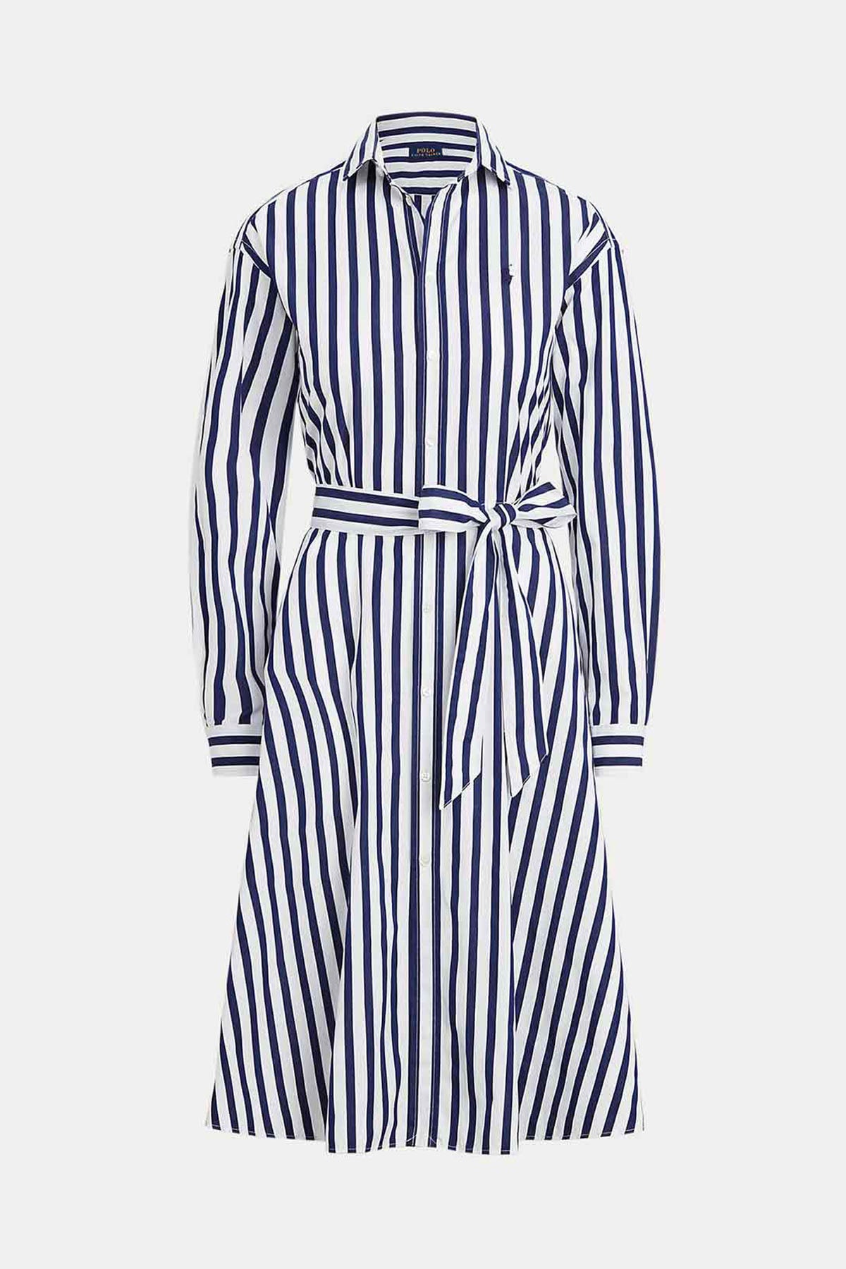 Polo Ralph Lauren Belden Kuşaklı Çizgili Midi Gömlek Elbise-Libas Trendy Fashion Store