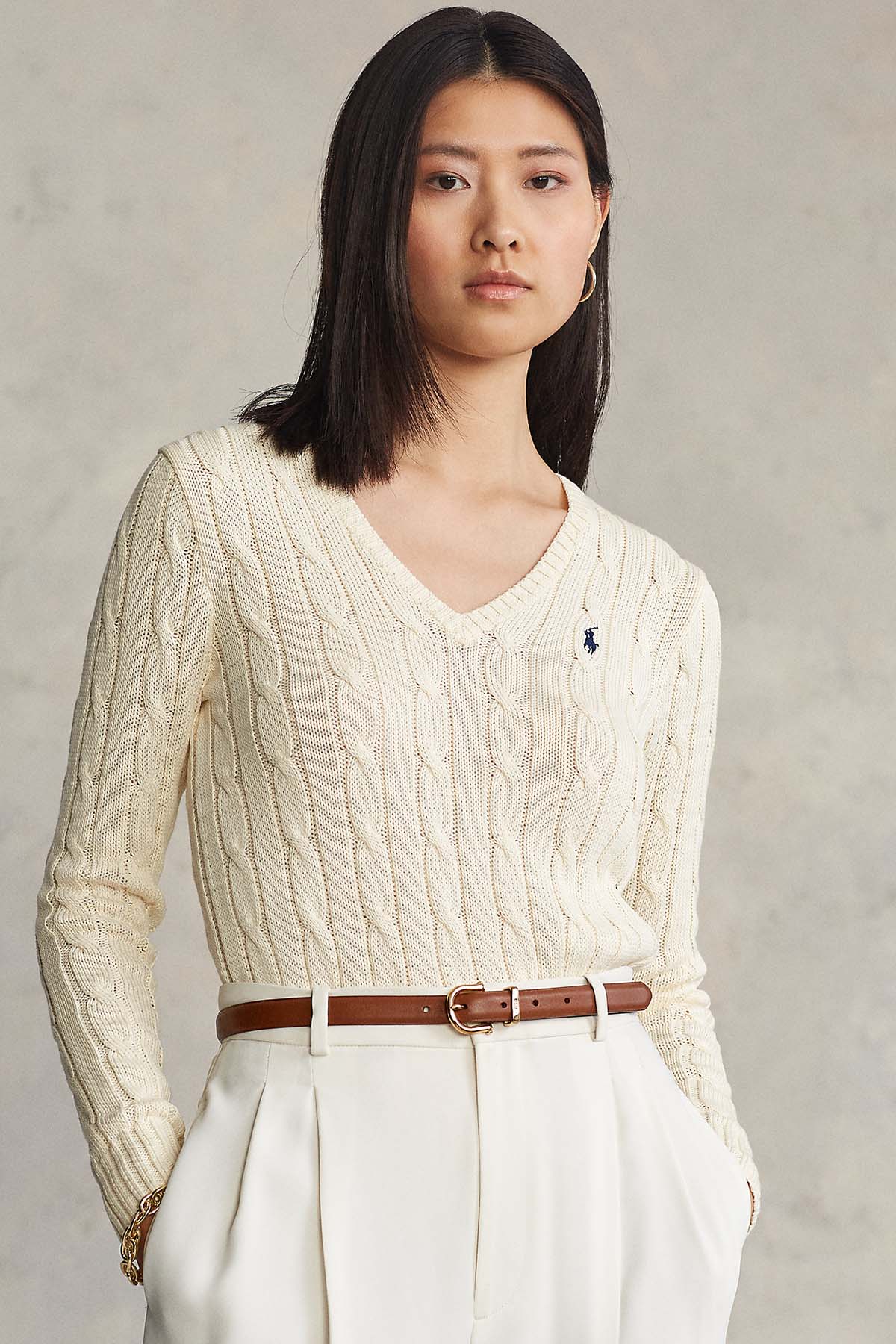 Polo Ralph Lauren Pima Cotton Slim Fit V Yaka Saç Örgü Triko-Libas Trendy Fashion Store