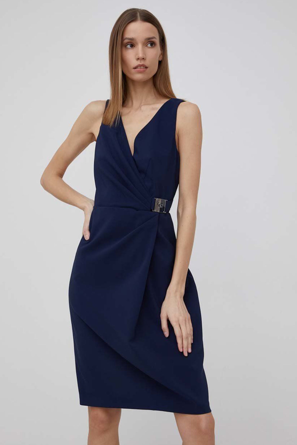 Polo Ralph Lauren V Yaka Kruvaze Diz Üstü Abiye Elbise-Libas Trendy Fashion Store