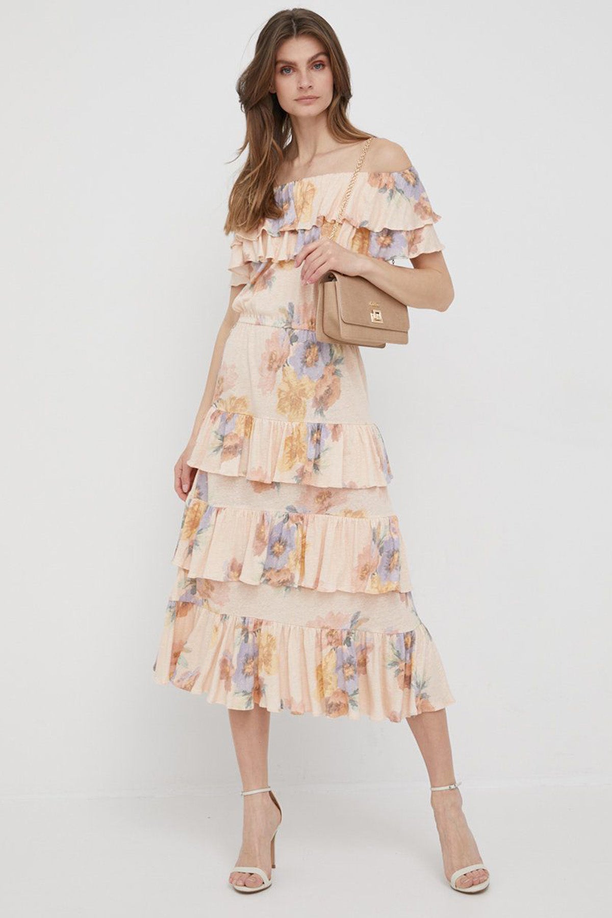 Polo Ralph Lauren Ketenli Straplez Midi Elbise-Libas Trendy Fashion Store