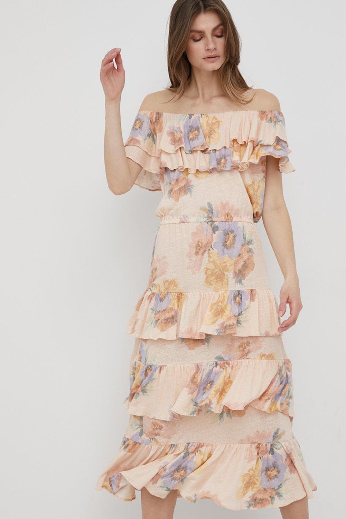Polo Ralph Lauren Ketenli Straplez Midi Elbise-Libas Trendy Fashion Store