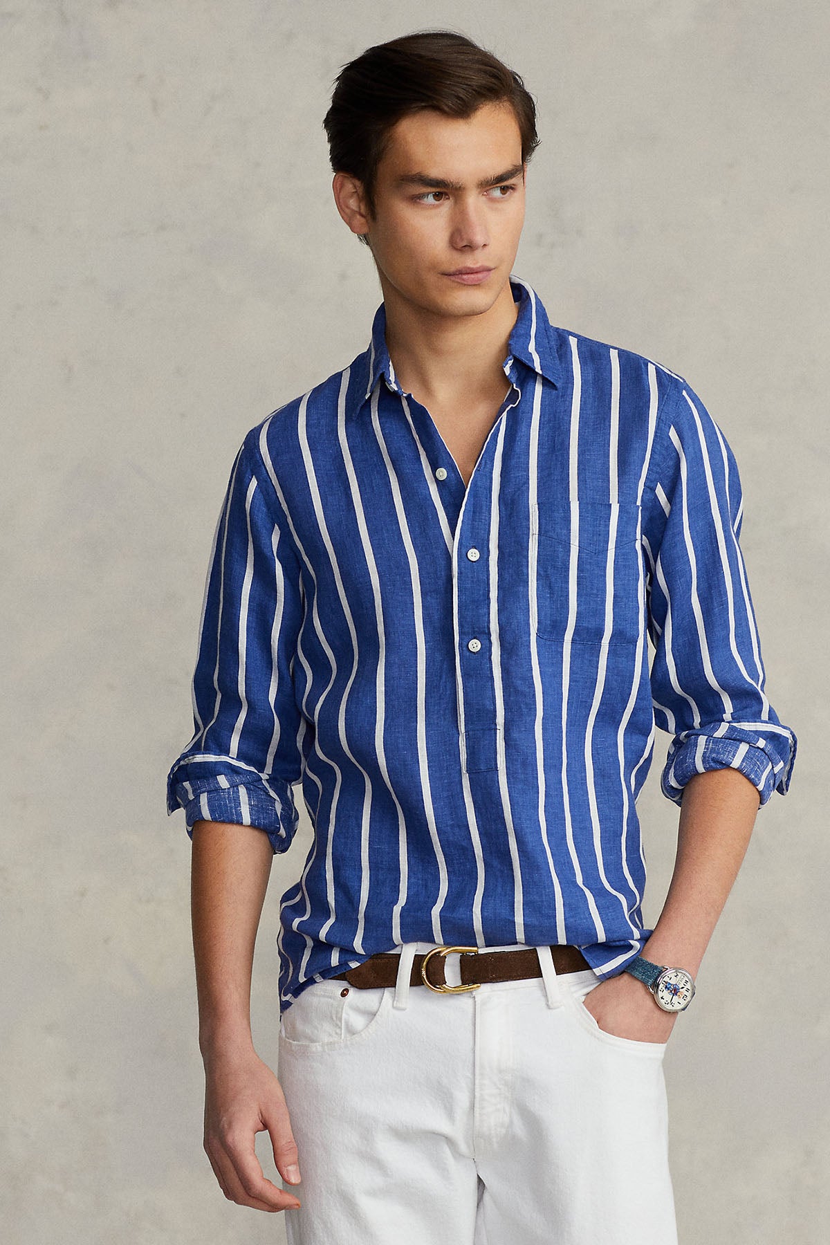 Polo Ralph Lauren Custom Fit Çizgili Keten Gömlek-Libas Trendy Fashion Store