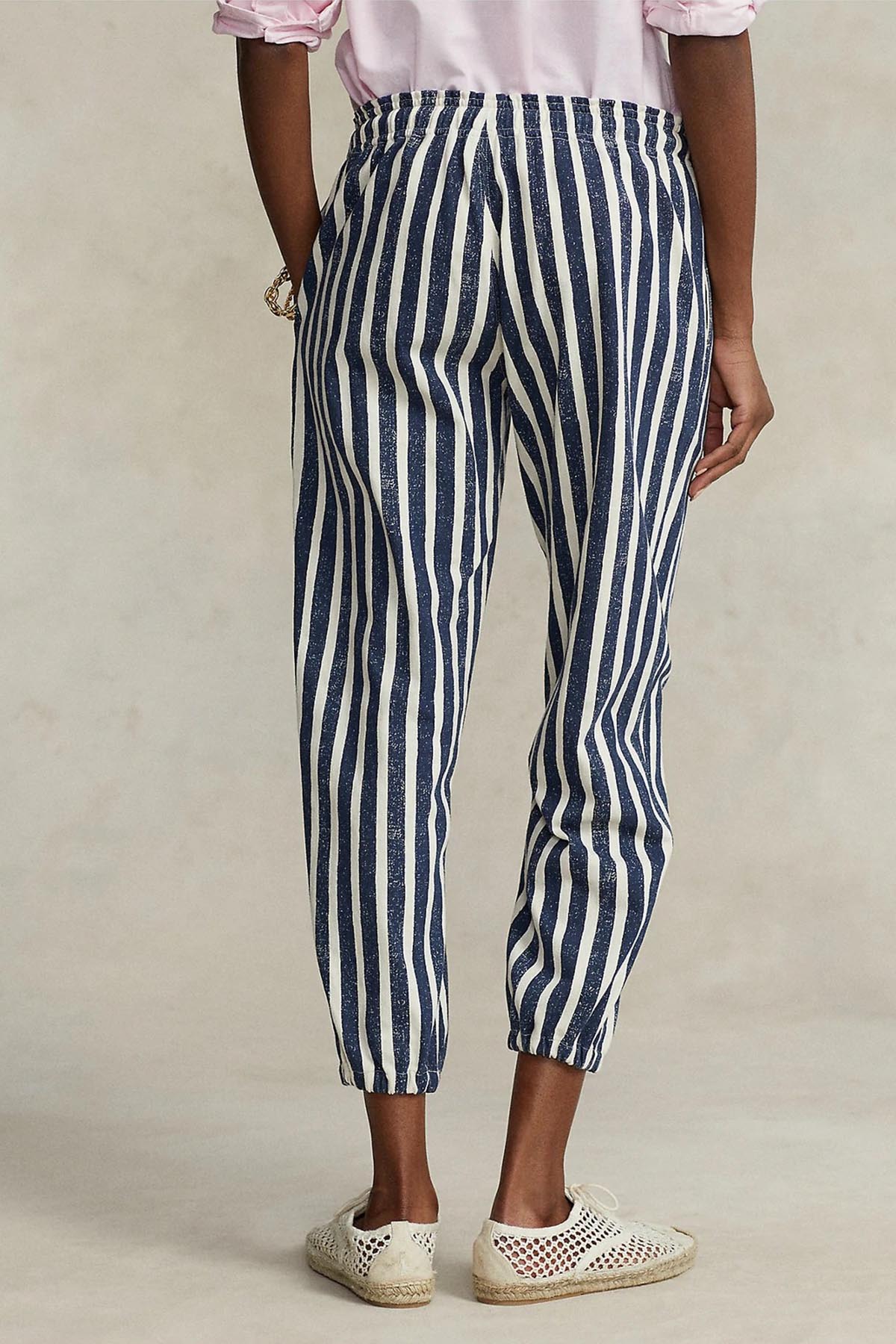 Polo Ralph Lauren Beli Lastikli Eskitme Efektli Marin Çizgili Pantolon-Libas Trendy Fashion Store