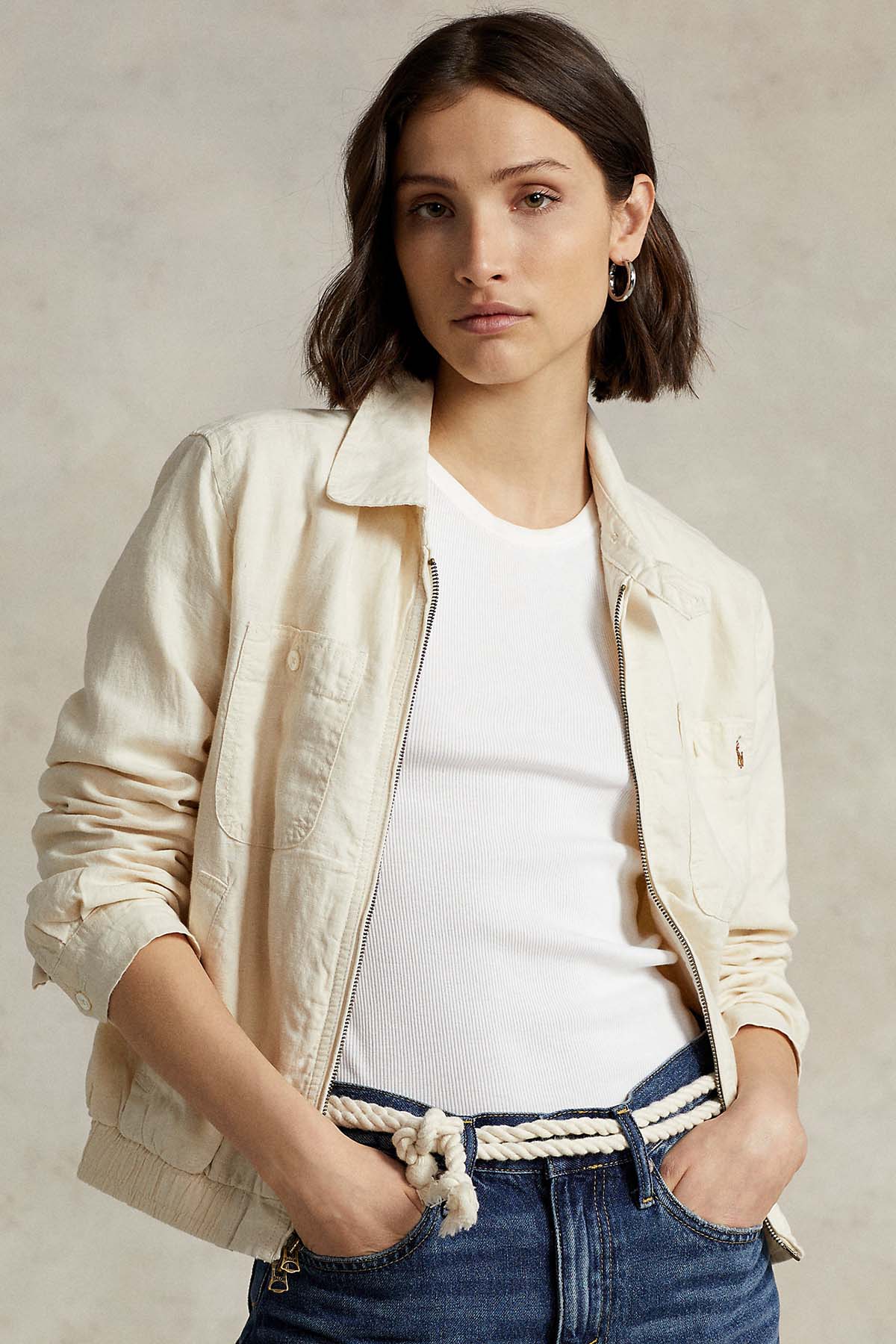 Polo Ralph Lauren Beli Lastikli Fermuarlı Keten Ceket-Libas Trendy Fashion Store