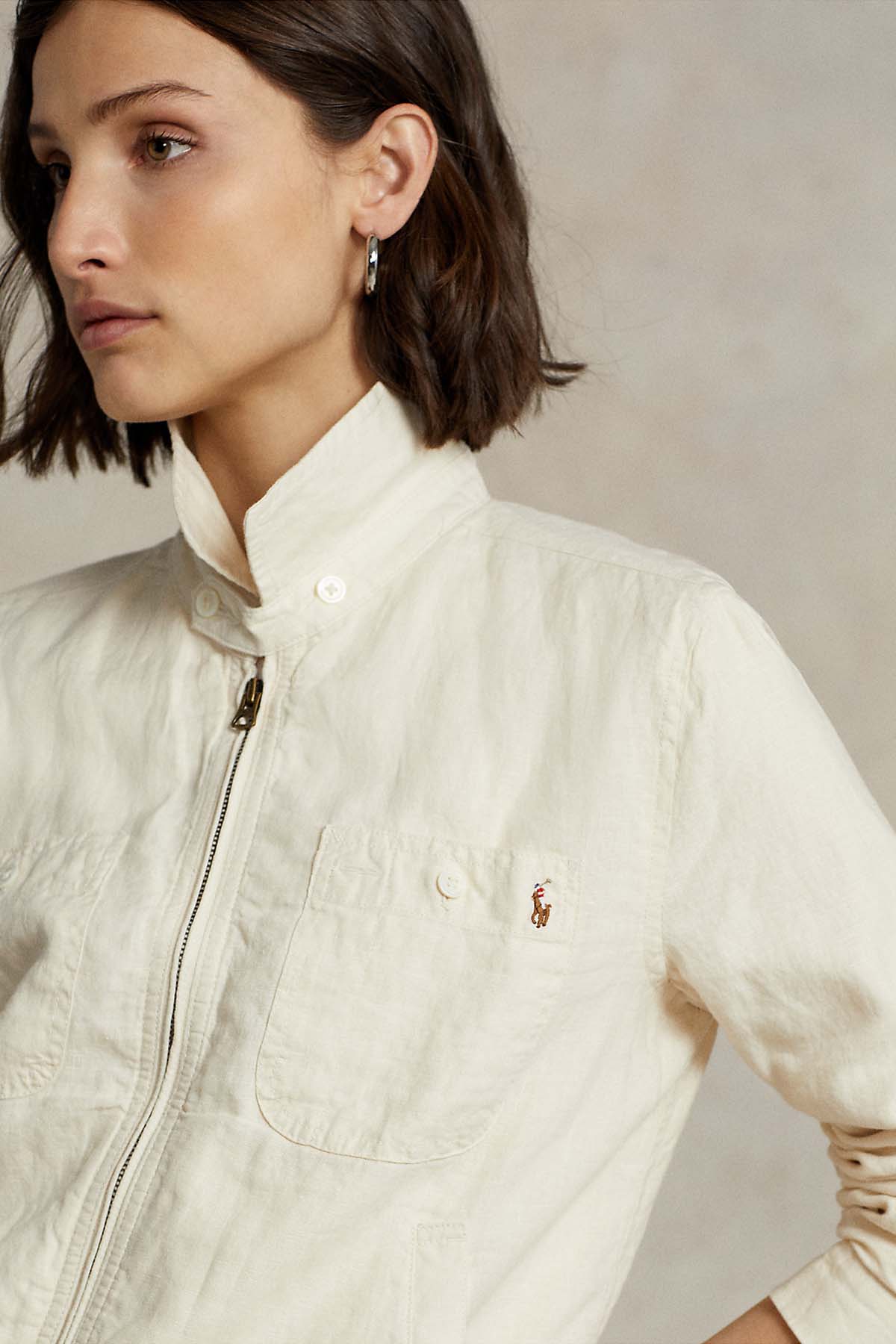 Polo Ralph Lauren Beli Lastikli Fermuarlı Keten Ceket-Libas Trendy Fashion Store