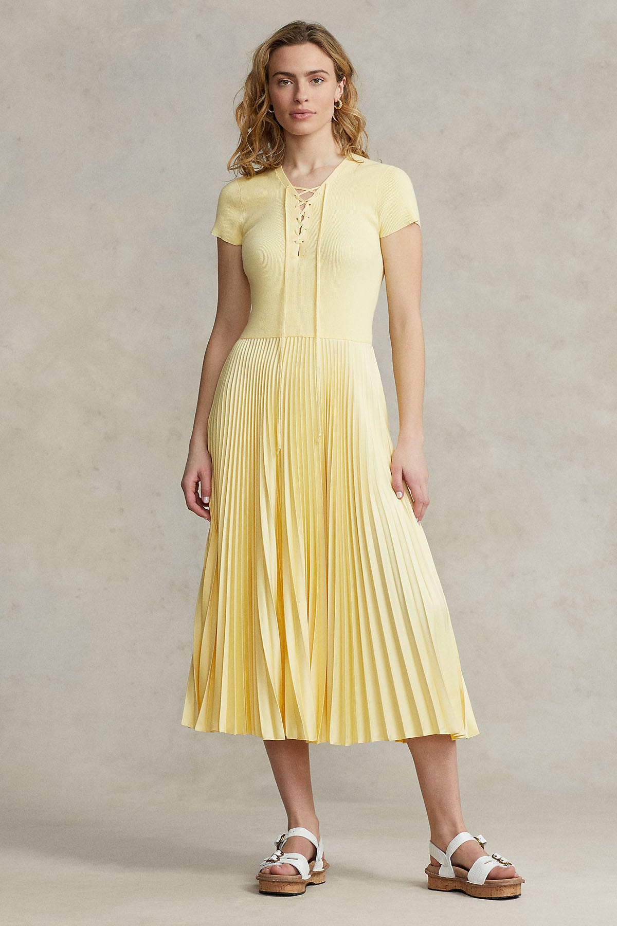 Polo Ralph Lauren Bağlamalı Yaka Piliseli Midi Elbise-Libas Trendy Fashion Store