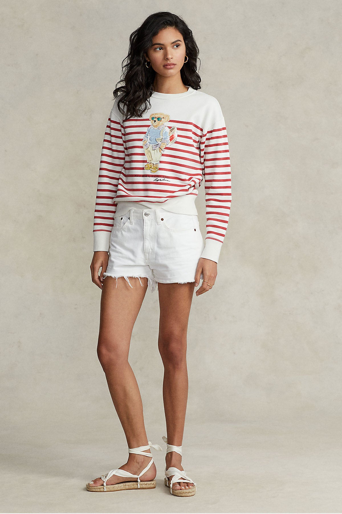 Polo Ralph Lauren Yuvarlak Yaka Çizgili Polo Bear Sweatshirt-Libas Trendy Fashion Store