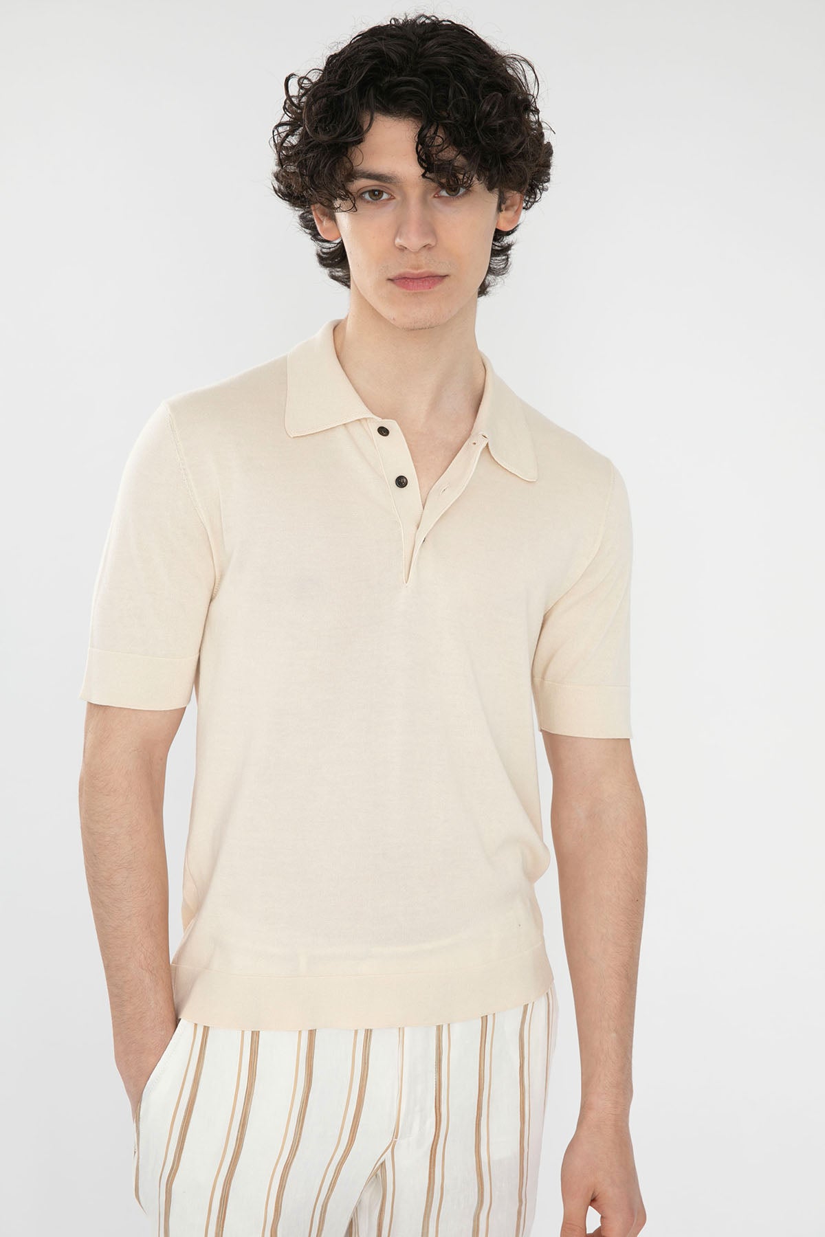 Pantaloni Torino Örgü Polo Yaka İpekli T-shirt-Libas Trendy Fashion Store