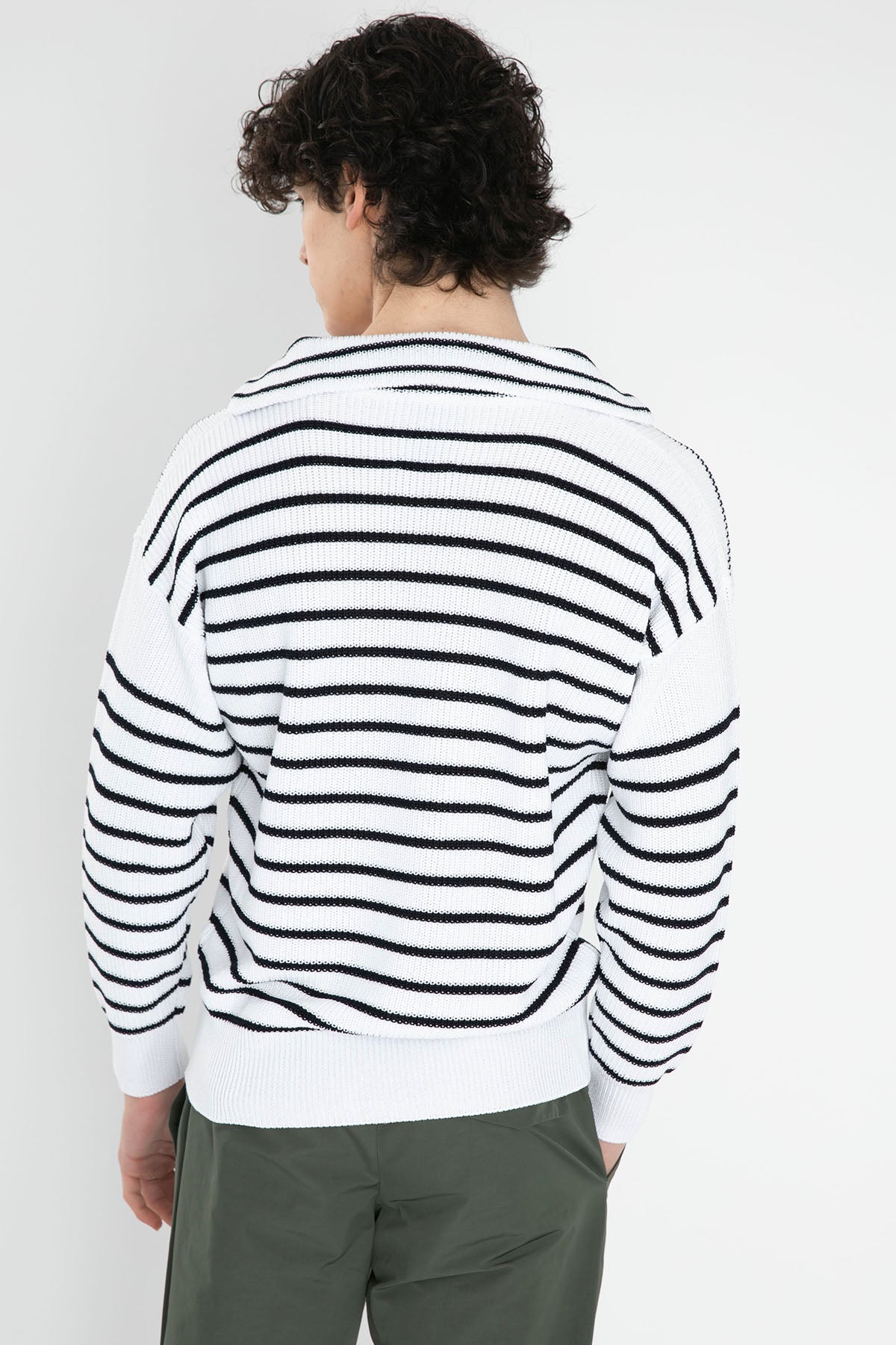 Pantaloni Torino Geniş Kesim Düşük Omuzlu Çizgili Örgü Triko-Libas Trendy Fashion Store