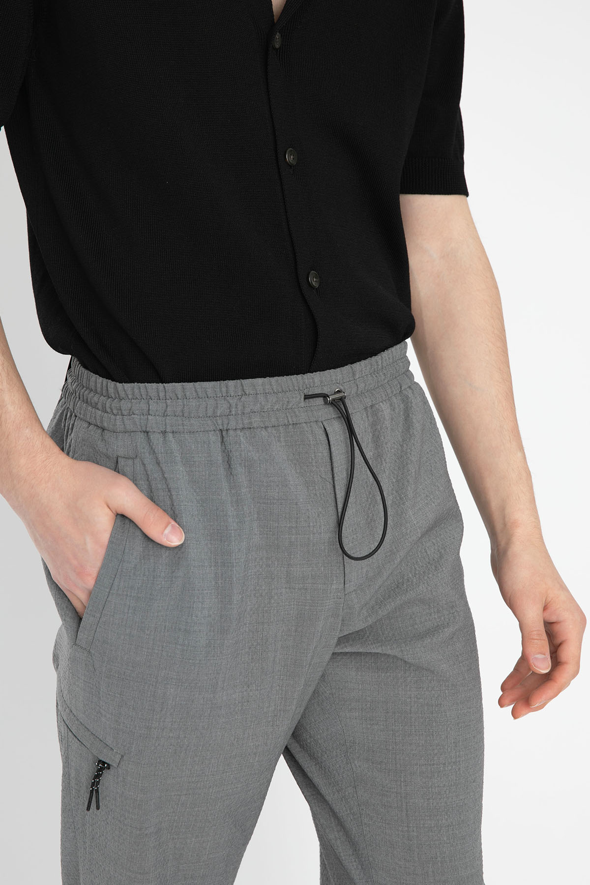 Pantaloni Torino Beli Lastikli Baggy Fit Gofre Kumaş Yün Pantolon-Libas Trendy Fashion Store