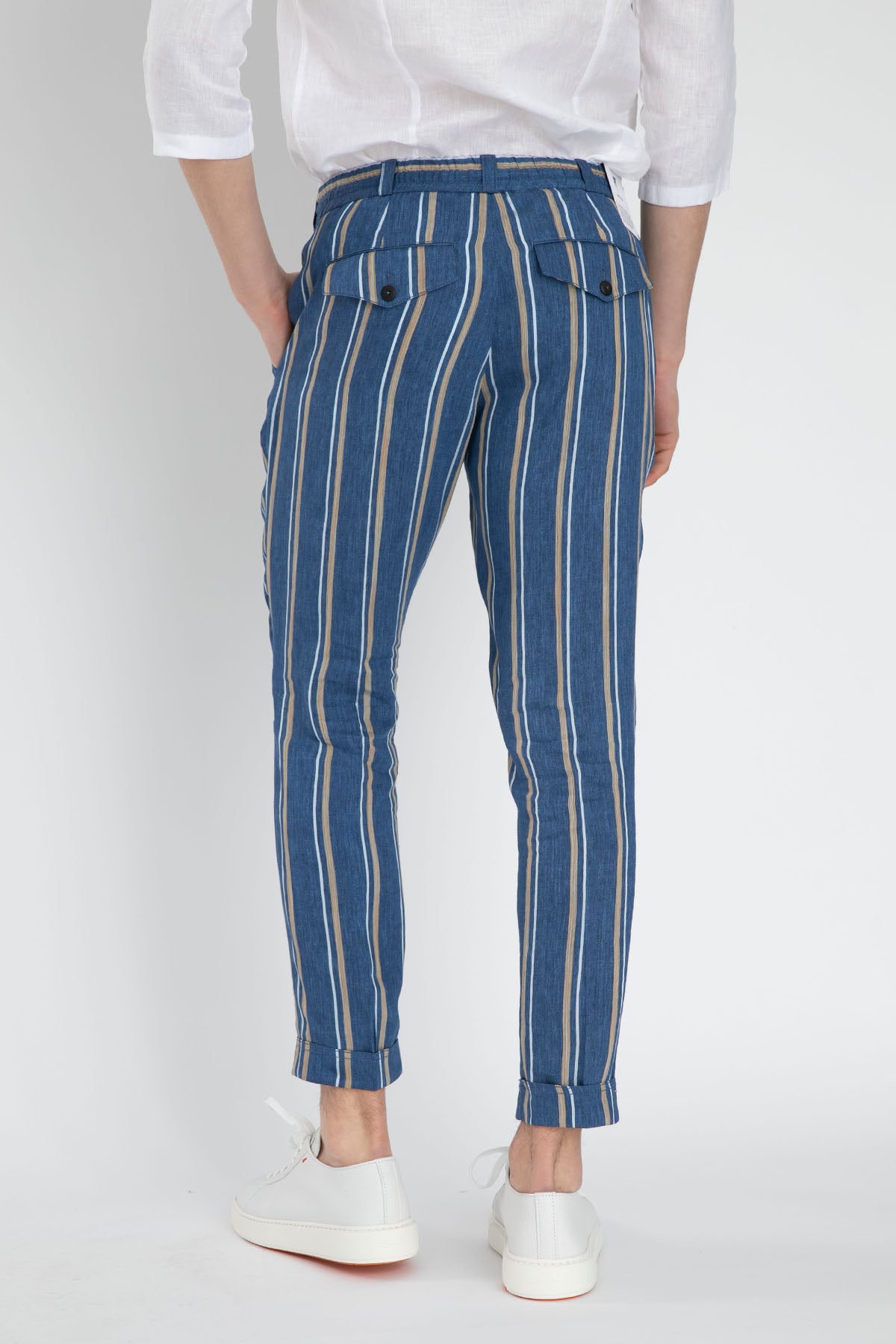 Pantaloni Torino Çizgili Beli Lastikli Keten Pantolon-Libas Trendy Fashion Store