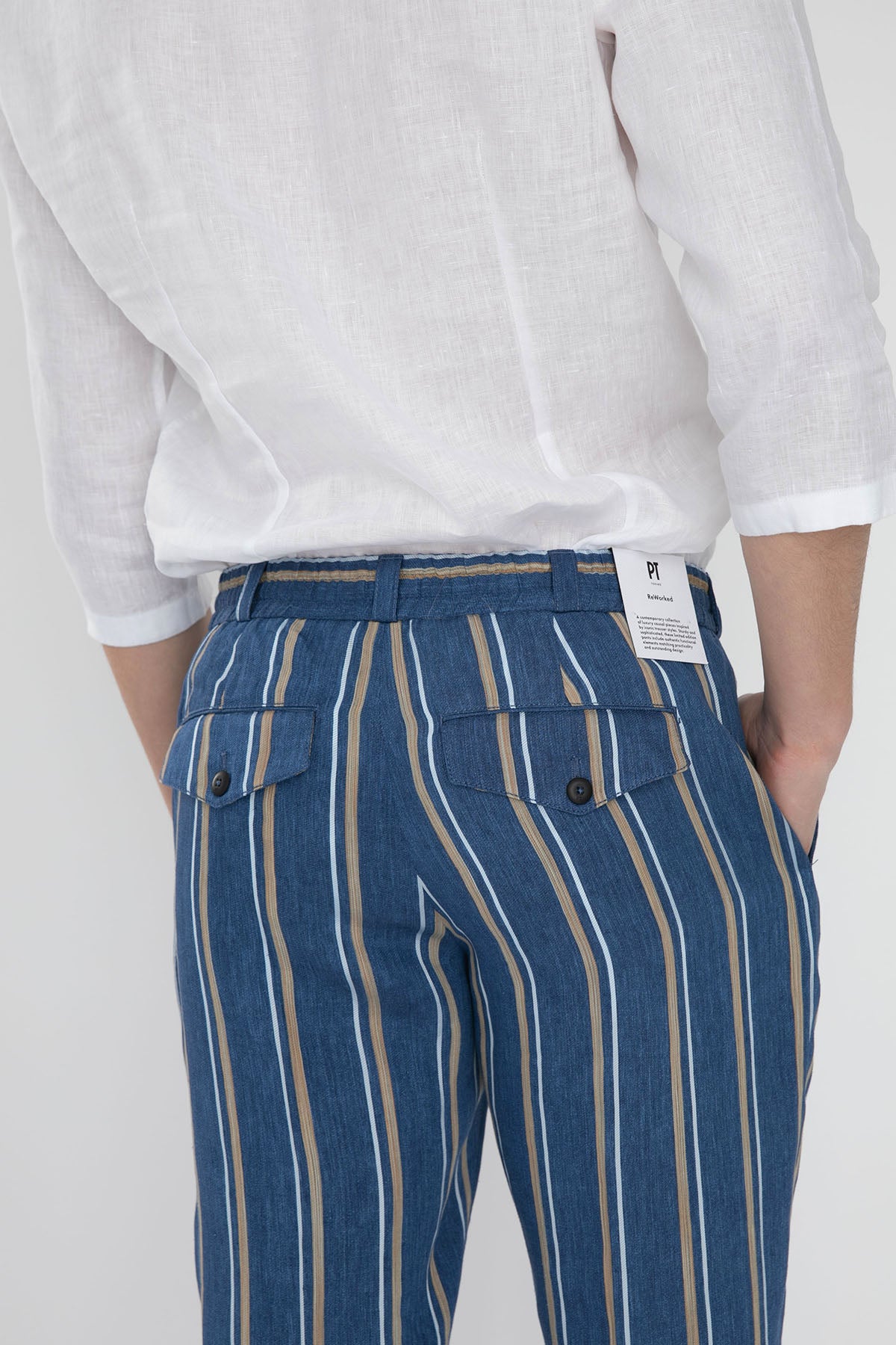 Pantaloni Torino Çizgili Beli Lastikli Keten Pantolon-Libas Trendy Fashion Store