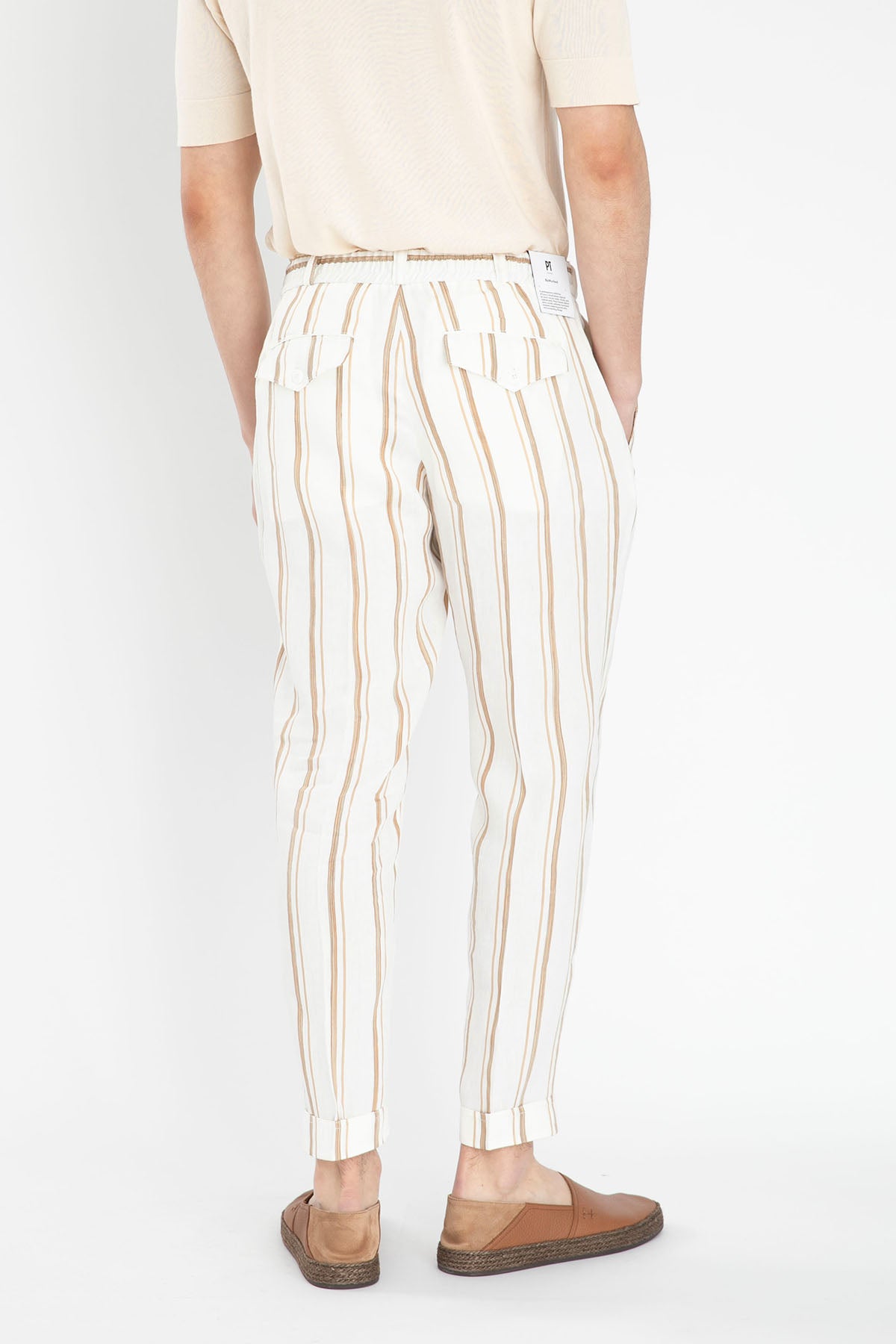 Pantaloni Torino Çizgili Beli Lastikli Keten Pantolon-Libas Trendy Fashion Store