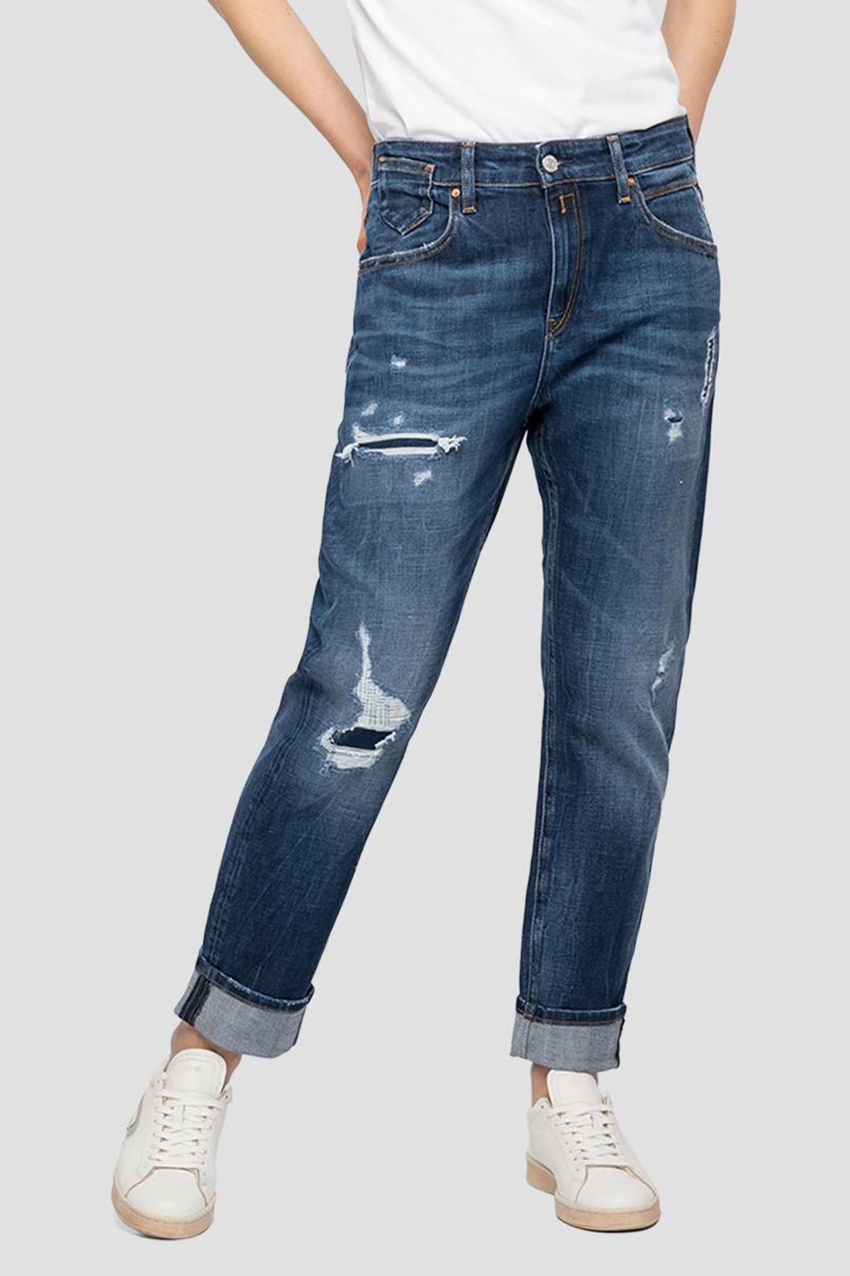Replay Marty Yırtık Detaylı Streç Slim Boyfriend Fit Jeans-Libas Trendy Fashion Store