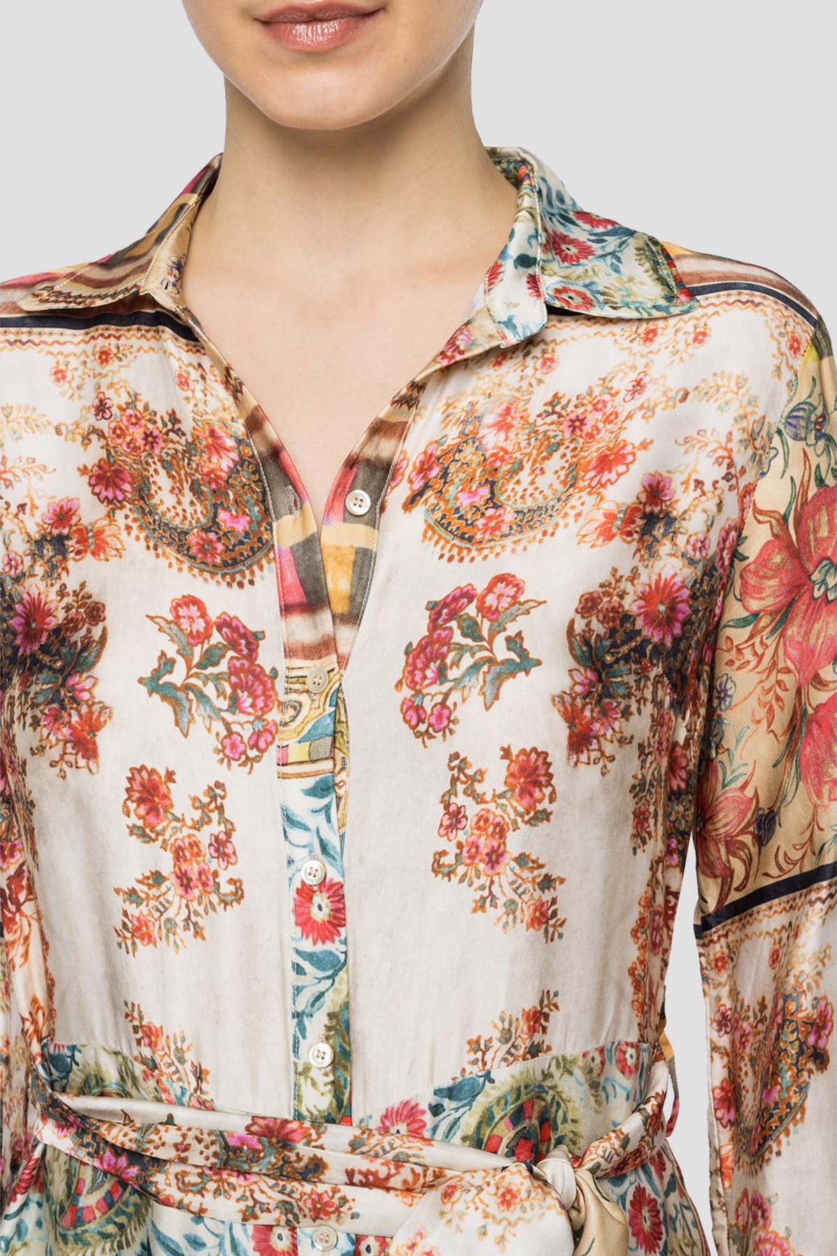 Replay Desenli Belden Kuşaklı Maxi Elbise-Libas Trendy Fashion Store