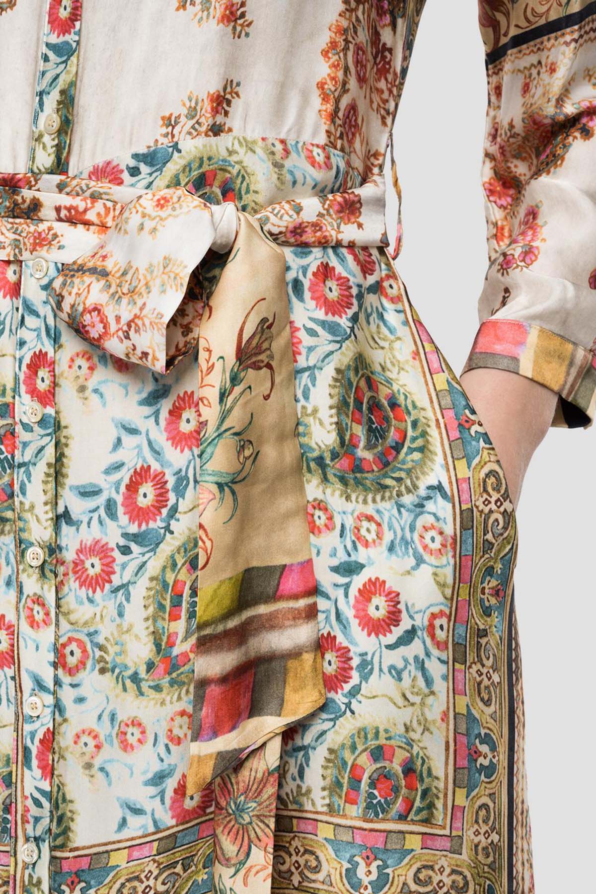 Replay Desenli Belden Kuşaklı Maxi Elbise-Libas Trendy Fashion Store