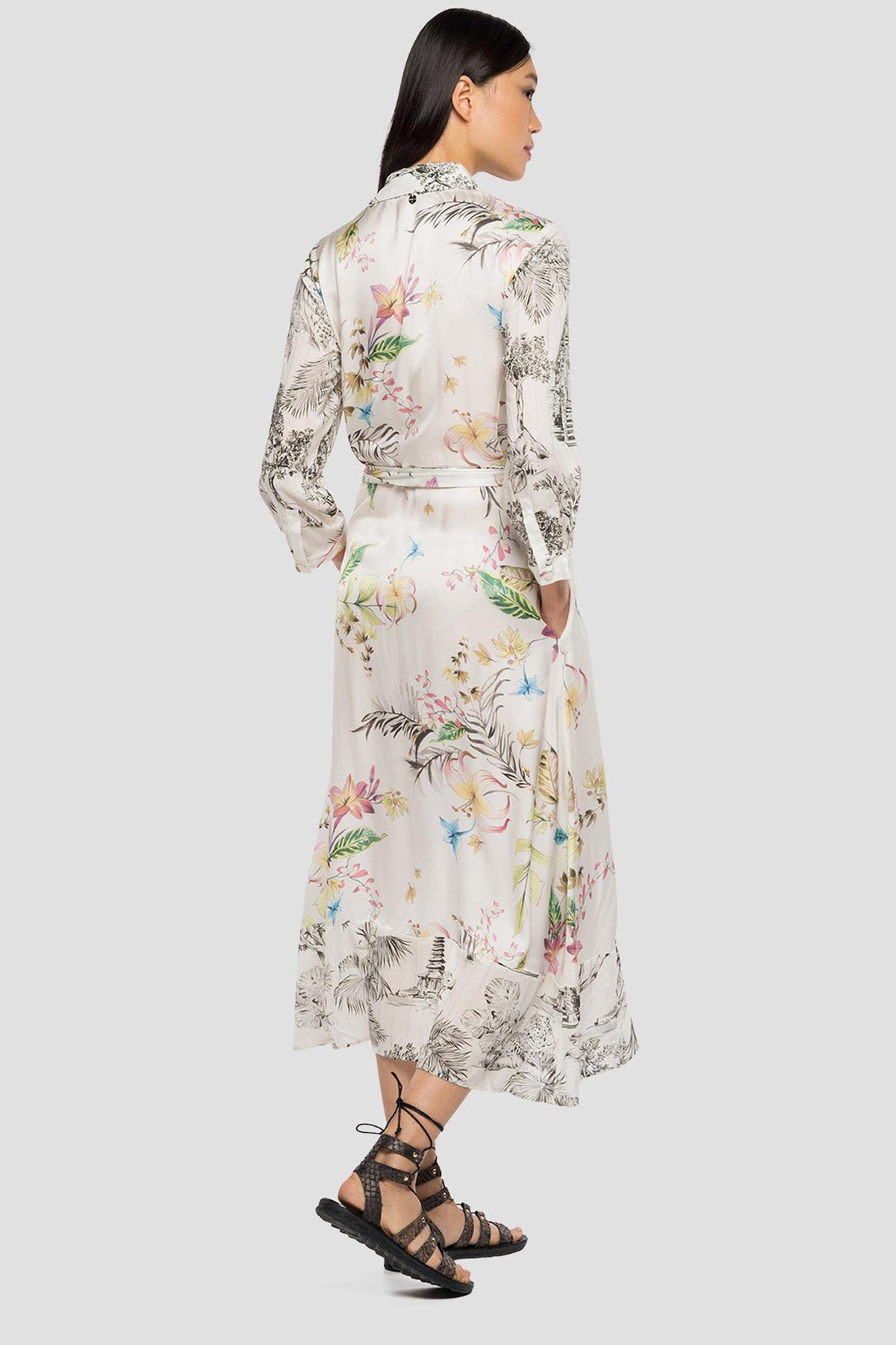 Replay Desenli Belden Kuşaklı Maxi Gömlek Elbise-Libas Trendy Fashion Store
