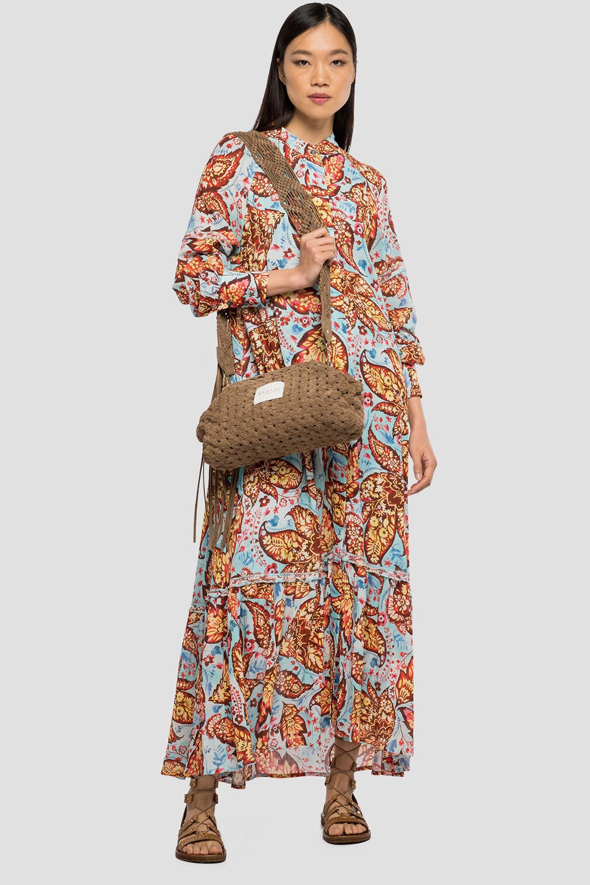 Replay Hakim Yaka Desenli Maxi Elbise-Libas Trendy Fashion Store