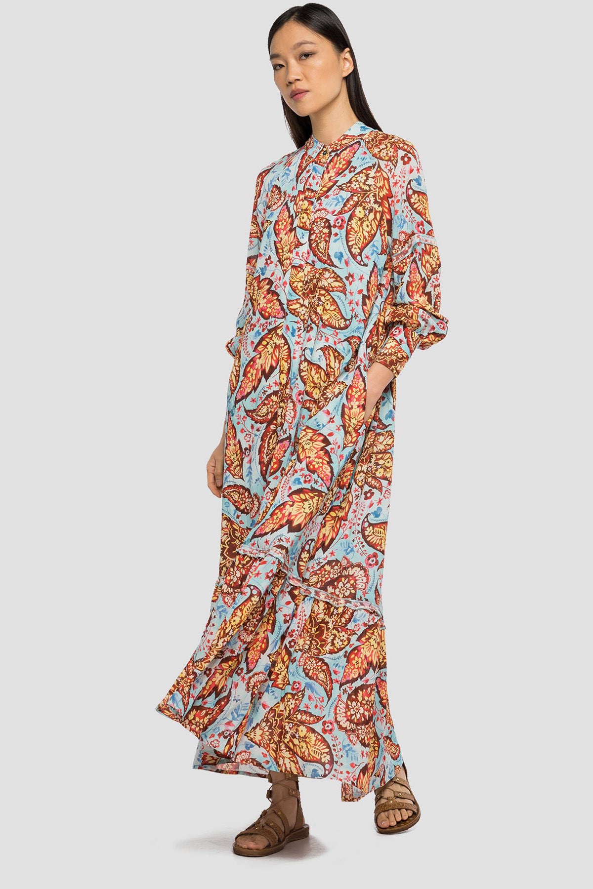 Replay Hakim Yaka Desenli Maxi Elbise-Libas Trendy Fashion Store