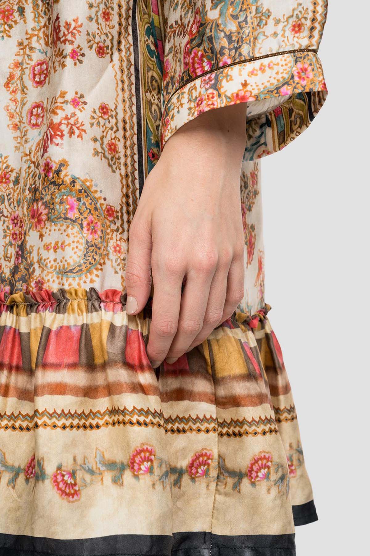 Replay Dizüstü Belden Büzgülü V Yaka Desenli Elbise-Libas Trendy Fashion Store